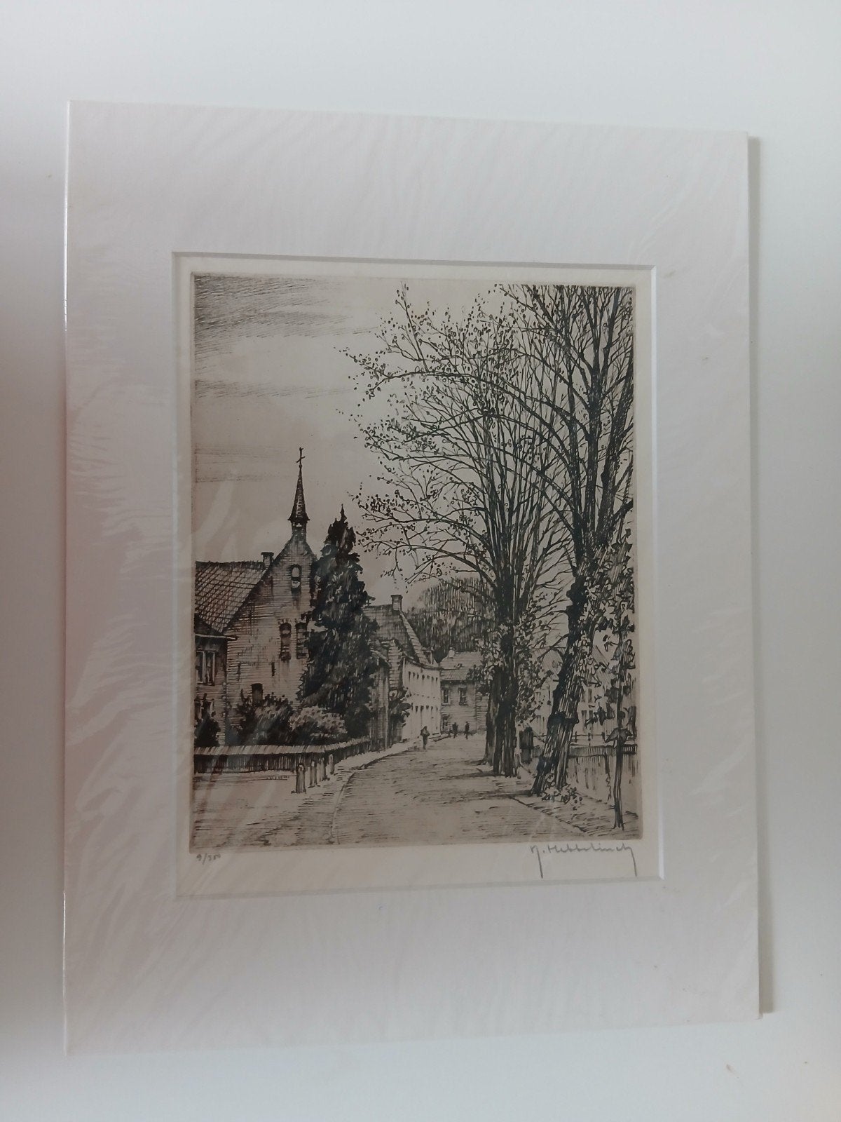 originele ets R Hebbelinck - Amersfoort, Kleine kapel, Ophalen of Verzenden, Stadsgezicht, Ets, Origineel