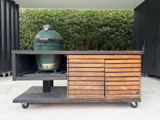 Buitenkeuken op wielen Green Egg voor Big Green Egg Medium, Ophalen, Maatwerk, Gebruikt, Houtskool