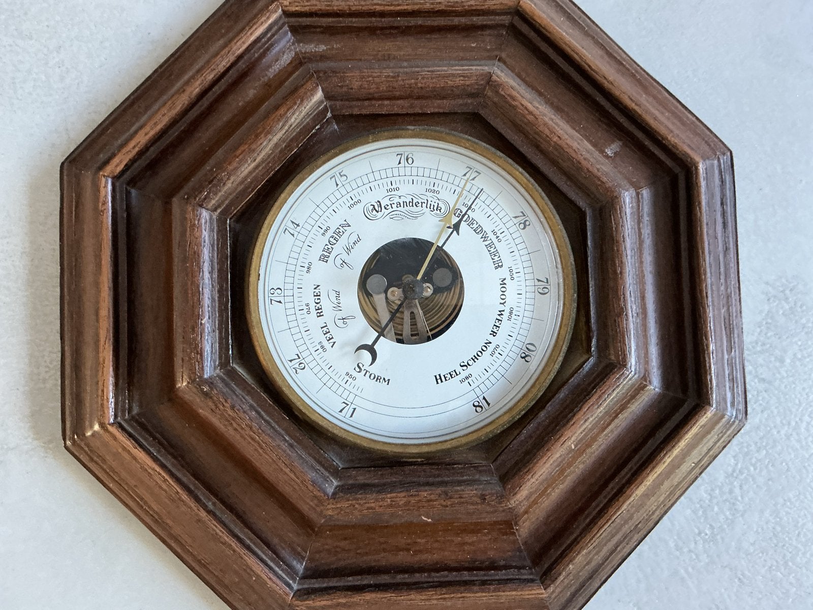 Vintage Barometer - Houten Achthoekig Weerstation, Ophalen of Verzenden, Gebruikt, Barometer