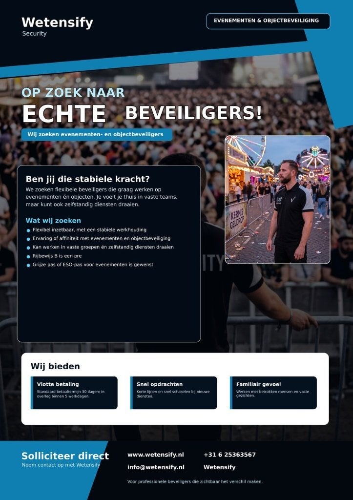 BEVEILIGER GEZOCHT! EVENEMENTEN & OBJECTEN, Vacatures, Starter, Overige vormen, MBO, Geschikt als bijbaan