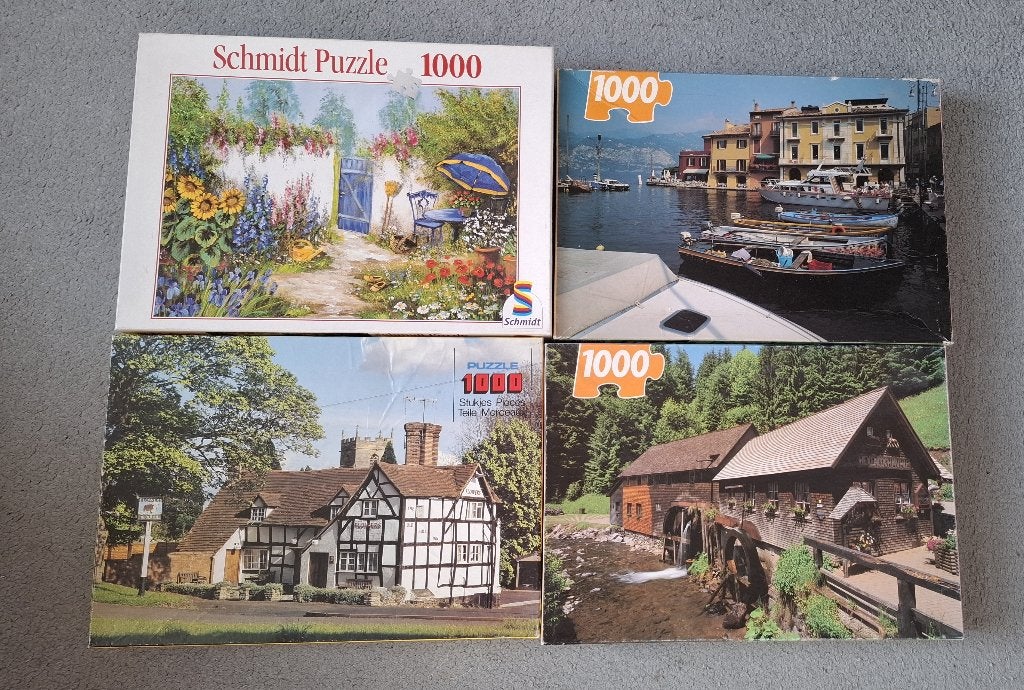 Puzzels: 4x 1000 stukjes – landschappen, Ophalen of Verzenden, 500 t/m 1500 stukjes, Zo goed als nieuw