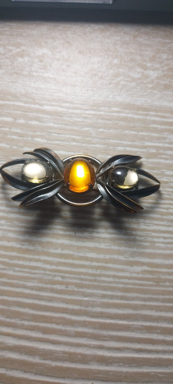 Vintage Broche met Amberkleurige Stenen, Ophalen, Overige materialen, 4 tot 7 cm, Gebruikt