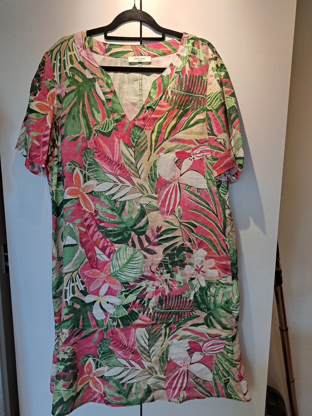 Gerry Weber linnen jurk maat 46, groen/roze bloemenprint, Kleding | Dames, Meerkleurig, Maat 46/48 (XL) of groter, Ophalen of Verzenden