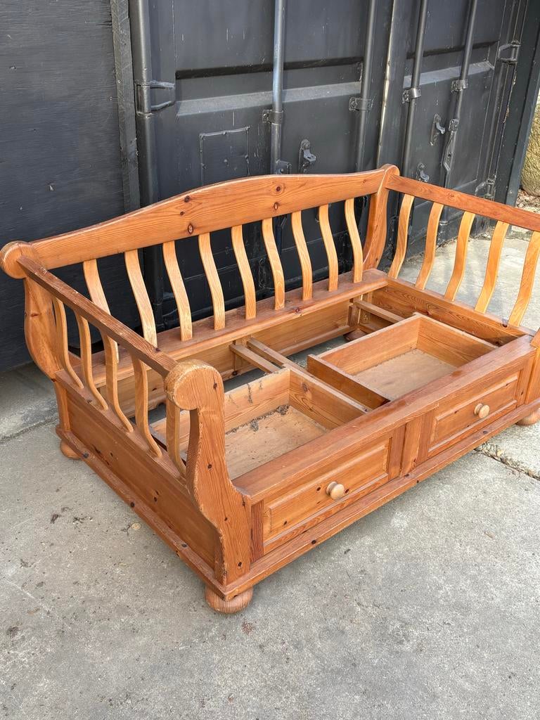 Antiek grenen bedbank met lades - Opknapper, Antiek en Kunst, Antiek | Meubels | Bedden, Ophalen