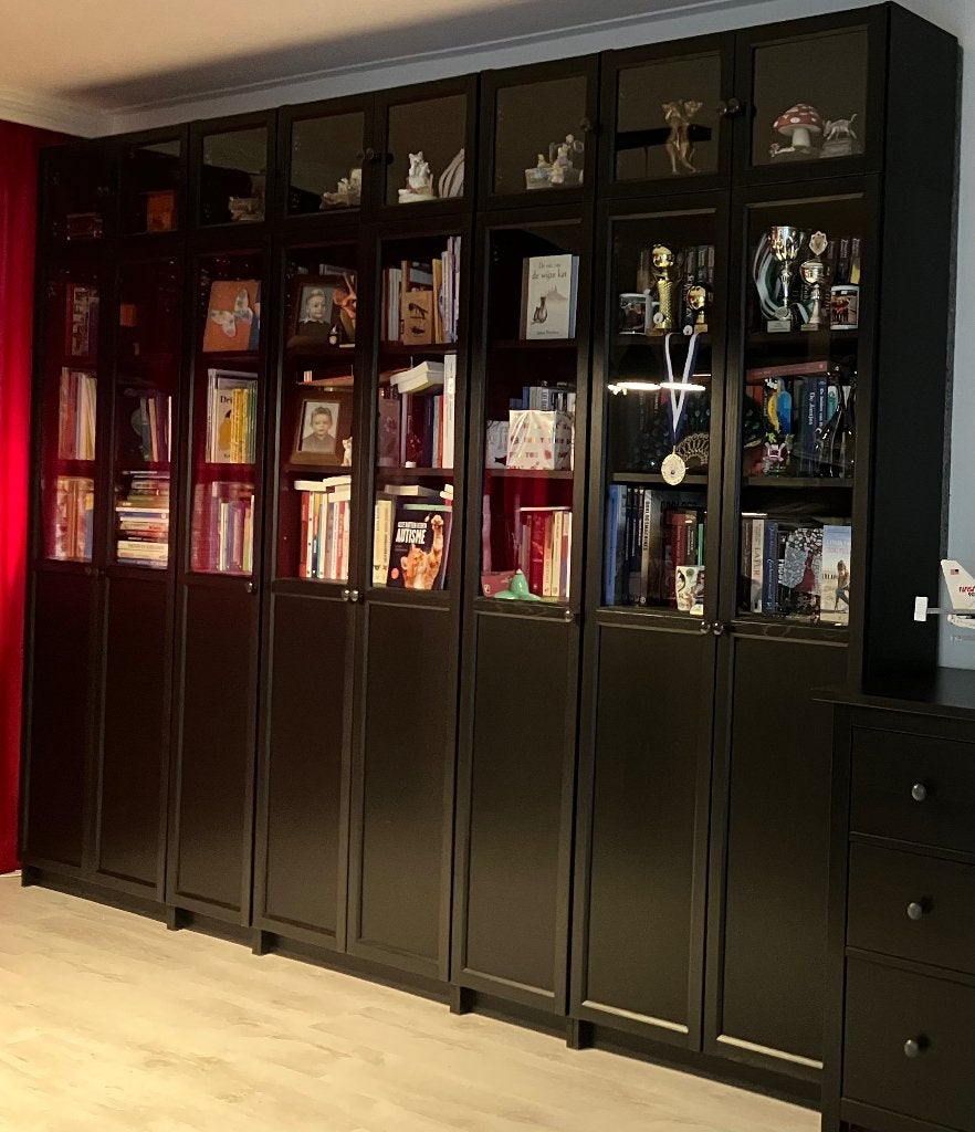 IKEA Billy Boekenkast met Oxberg Glazen Deuren - Zwart, Huis en Inrichting, Kasten | Boekenkasten, Ophalen, Modern, Functioneel