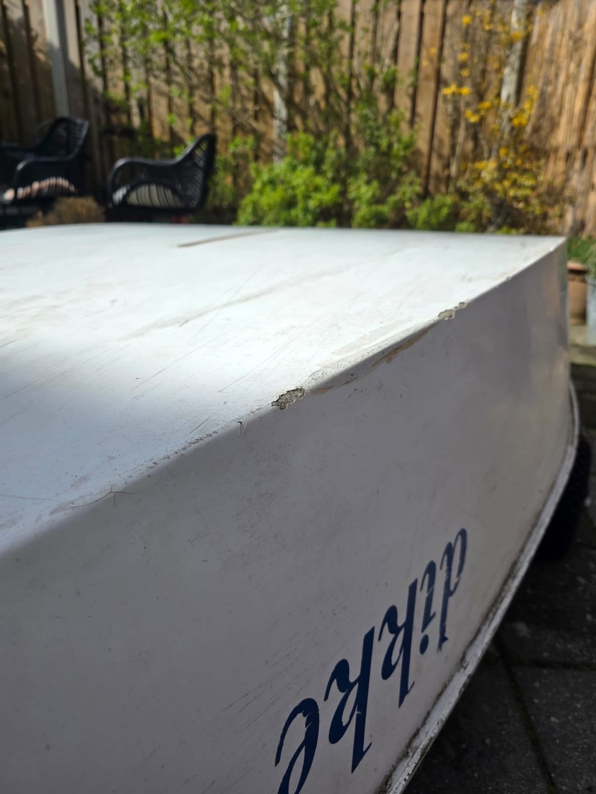 Optimist zeilboot 'Dikke Dame' met toebehoren, Ophalen, Gebruikt, Inclusief trailer, Polyester