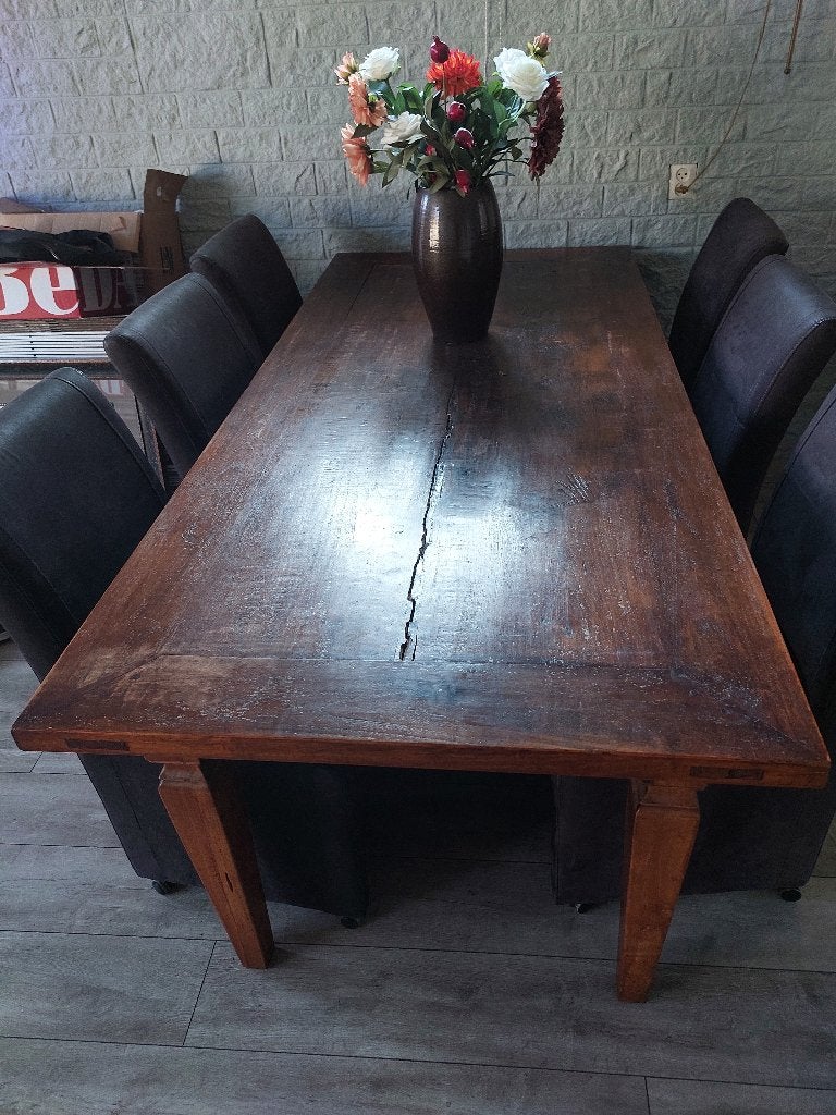 1 bruin frans  eet tafel voor 6 tot 8 personen, Huis en Inrichting, Ophalen, Gebruikt, 200 cm of meer, 50 tot 100 cm