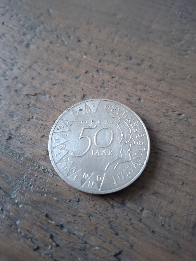 50 gulden munt uit 1987 - zilver - Juliana en Bernhard, Koningin Beatrix, Zilver, Ophalen of Verzenden, Losse munt