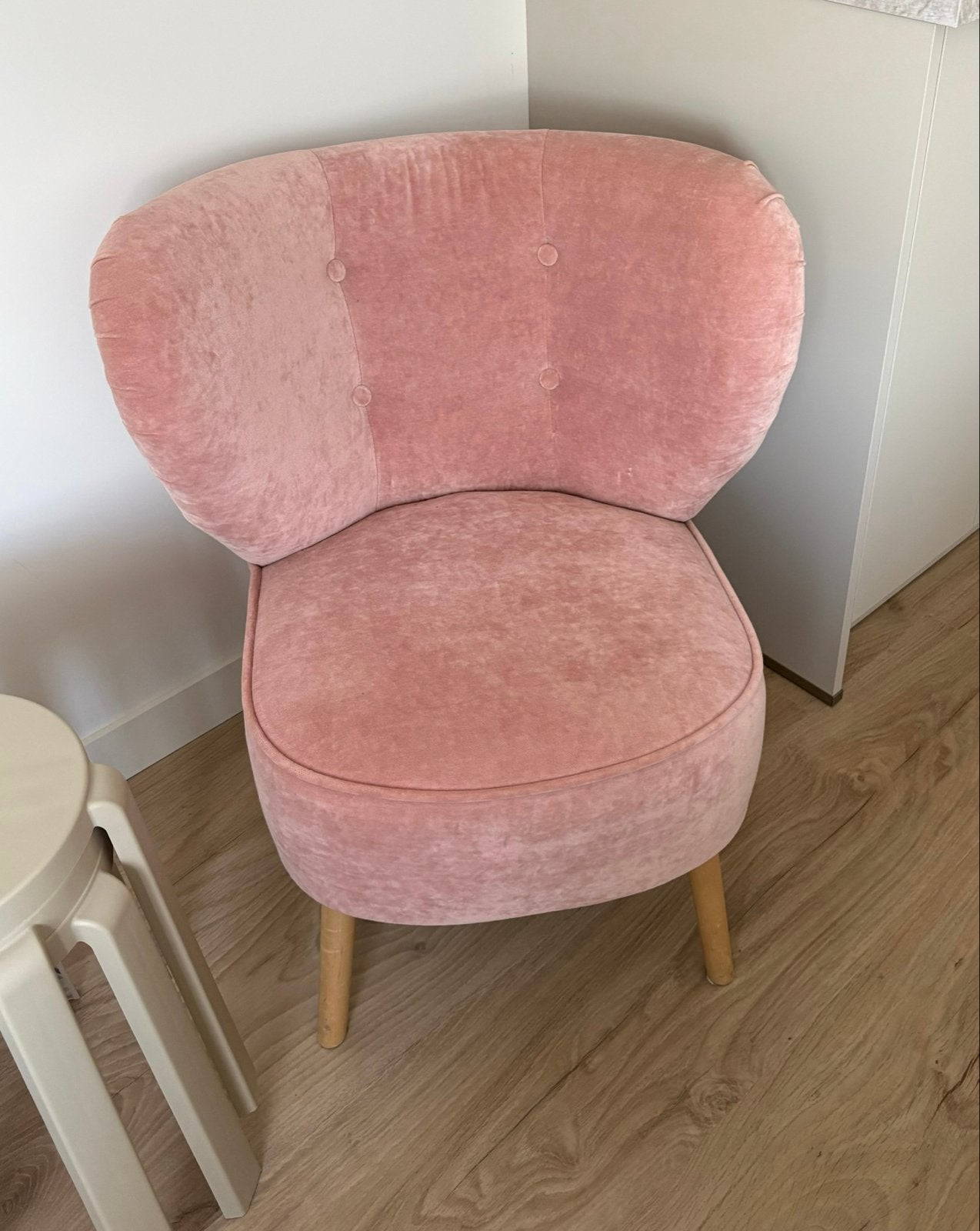 Roze fluwelen fauteuil - Zo goed als nieuw, Ophalen, Overige kleuren, Zo goed als nieuw, Eén