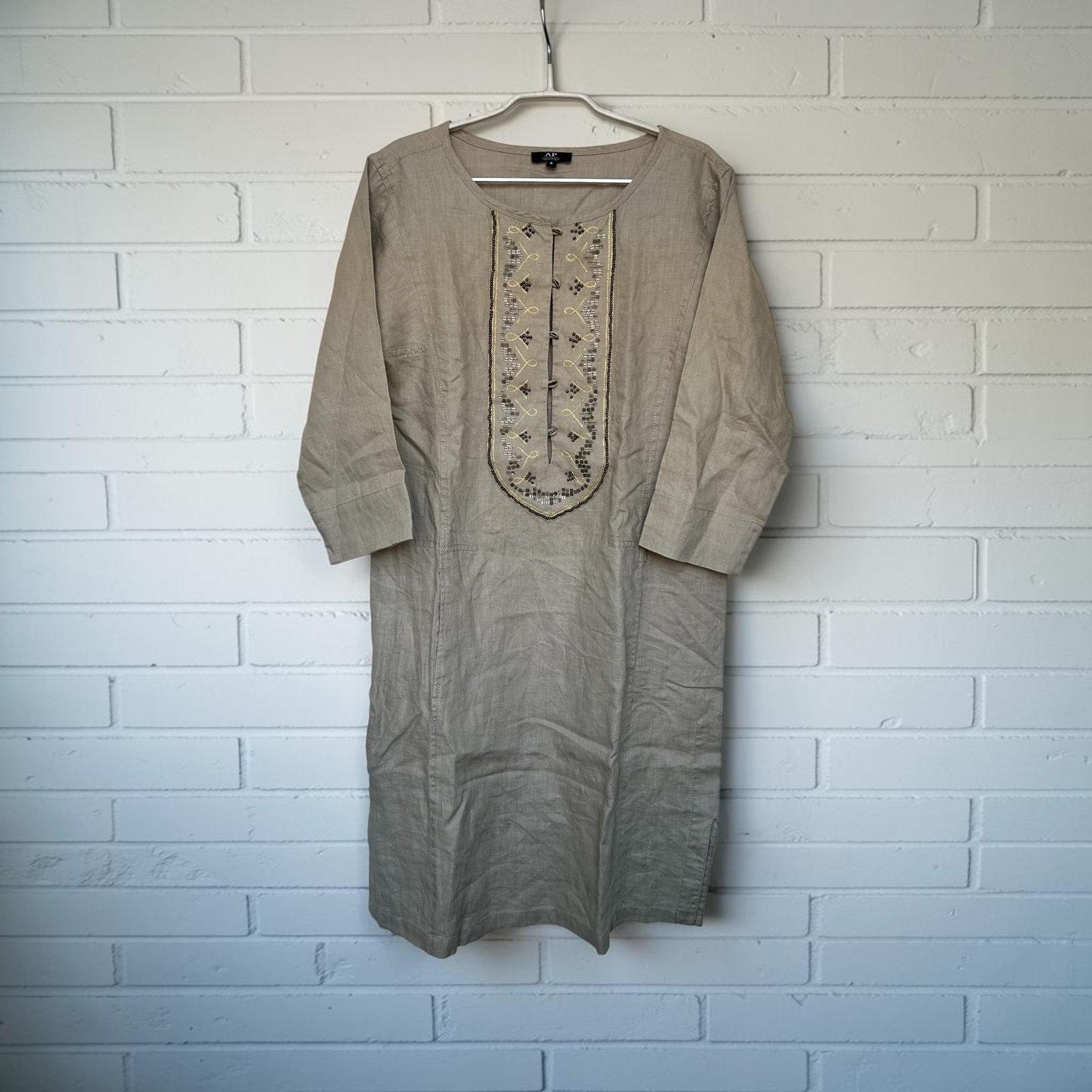 Avant Première Collection Jurk Maat S Beige Boho Linnen, Ap, Verzenden, Beige, Maat 46/48 (XL) of groter
