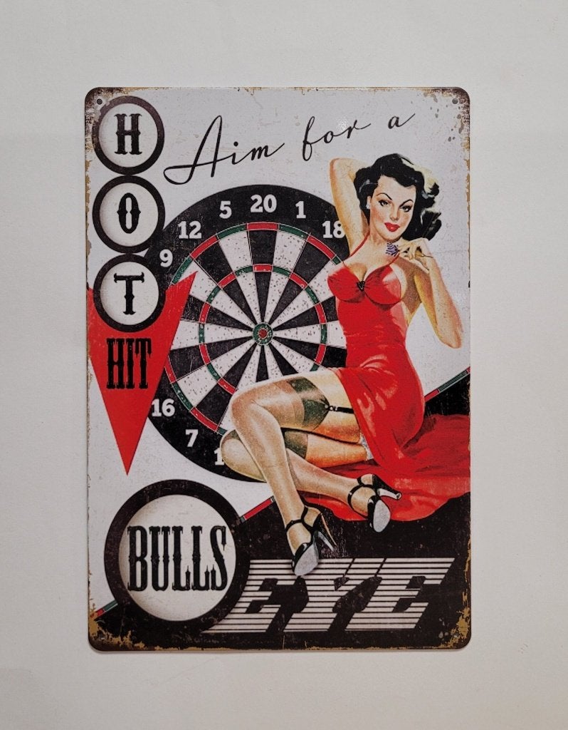 Bulls Eye pinup darten darts reclamebord van metaal wandbord, Info@deconoord.nl, Deco Noord, Nieuw, Ophalen of Verzenden