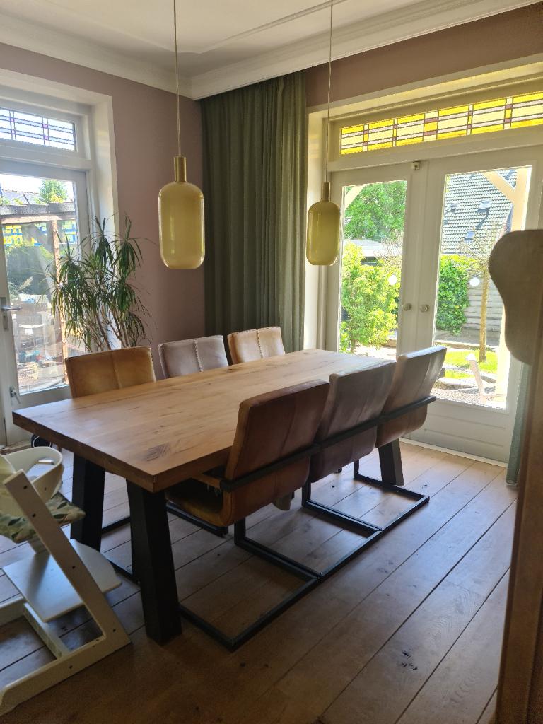 Tafel en 6 stoelen, Ophalen, Eikenhout, 200 cm of meer, 50 tot 100 cm