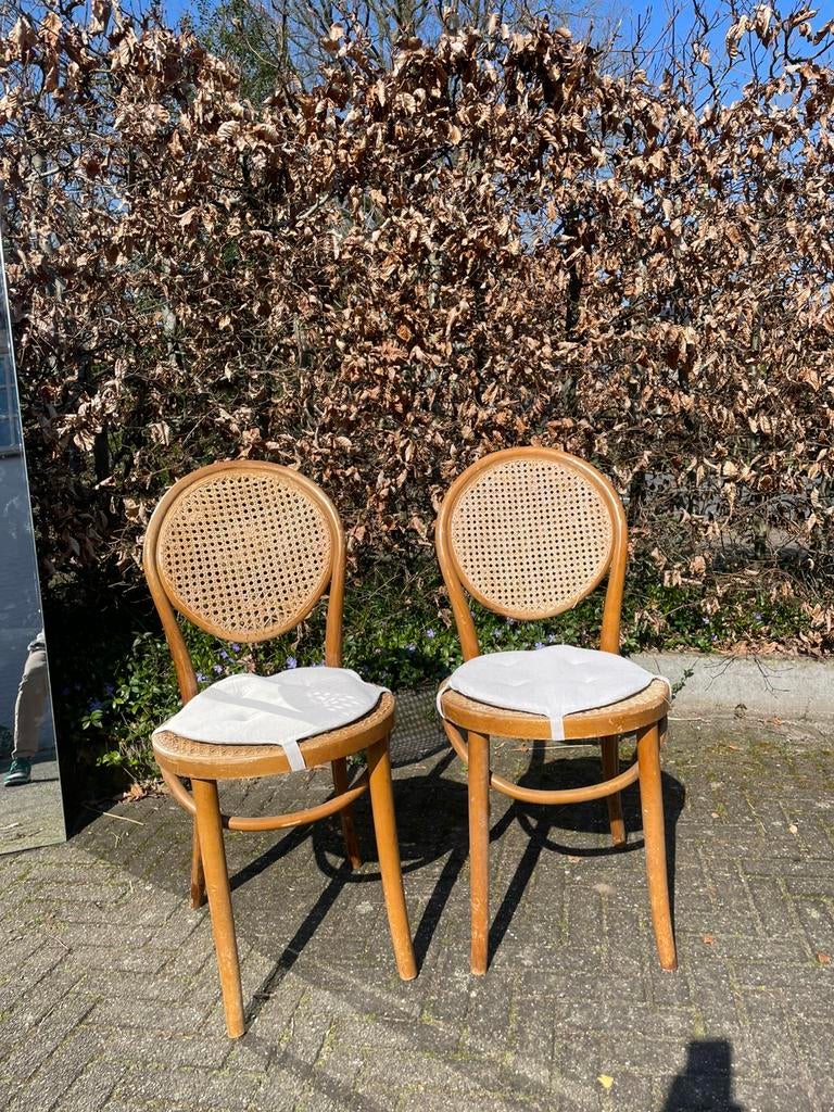2 leuke bistrostoeltjes, Huis en Inrichting, Stoelen, Ophalen, Gebruikt, Hout, Twee