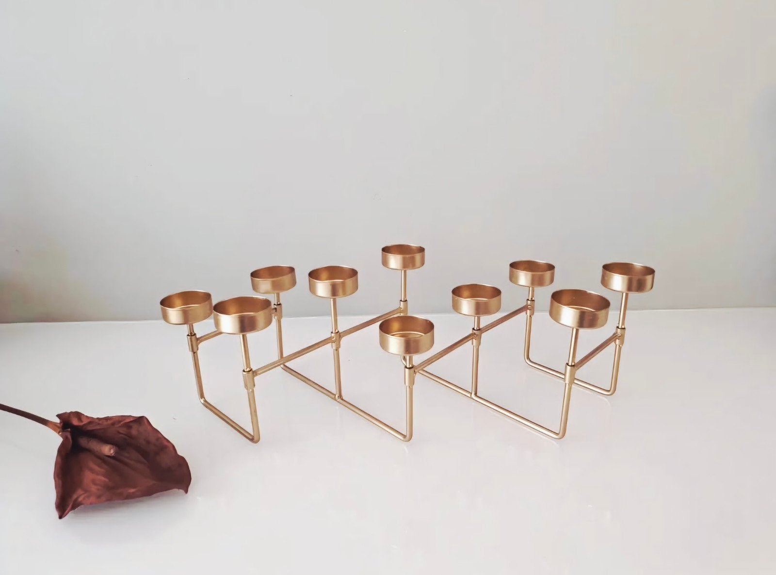 Stijlvolle Gouden Harmonica Theelichthouder Set, Huis en Inrichting, Woonaccessoires | Kandelaars en Kaarsen, Ophalen of Verzenden
