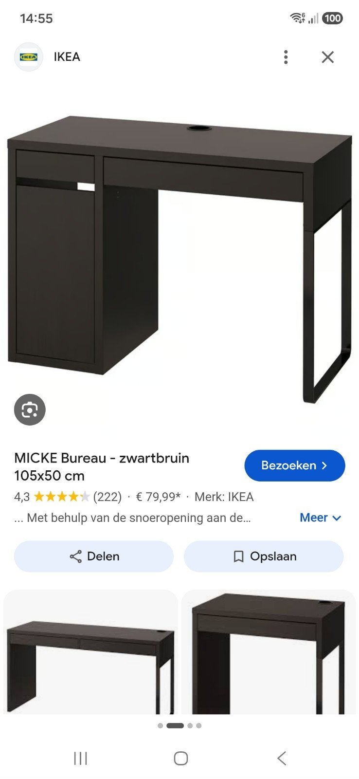 micke bureau, Zwart, 105 cm, 50 cm, Ophalen of Verzenden