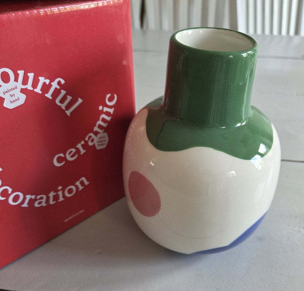 Que Rico Rosita vaas - Groen, wit, blauw, roze, Ophalen, Handgemaakt, Meerkleurig, 16 cm