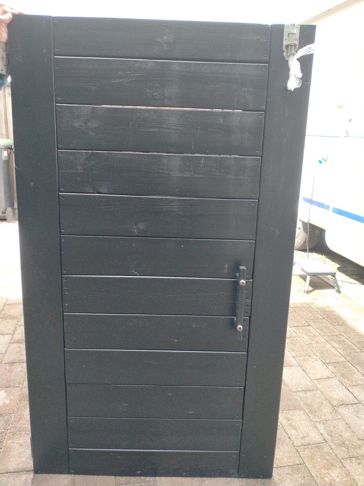 Zwarte, houten tuinpoort, Tuin en Terras, Tuinpoorten, Ophalen, Gebruikt, Draaipoort, 150 tot 200 cm