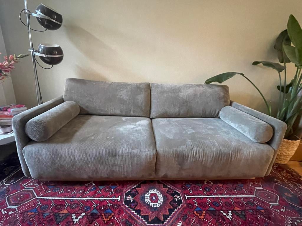 Groene ribstof bank van Sofacompany, Ophalen, Driepersoons, 75 tot 100 cm, Zo goed als nieuw