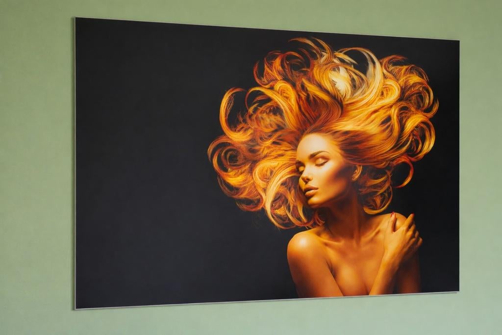 Glasschilderij met gouden lokken, Ophalen, Zo goed als nieuw, Schilderij, 100 tot 125 cm