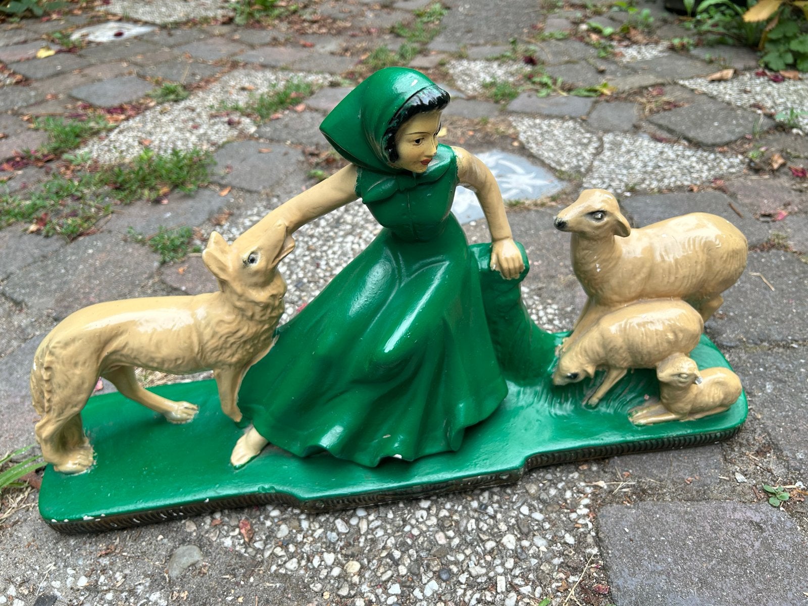 Vintage beeld Moderna 320 herderin met schapen en hond, Antiek en Kunst, Ophalen