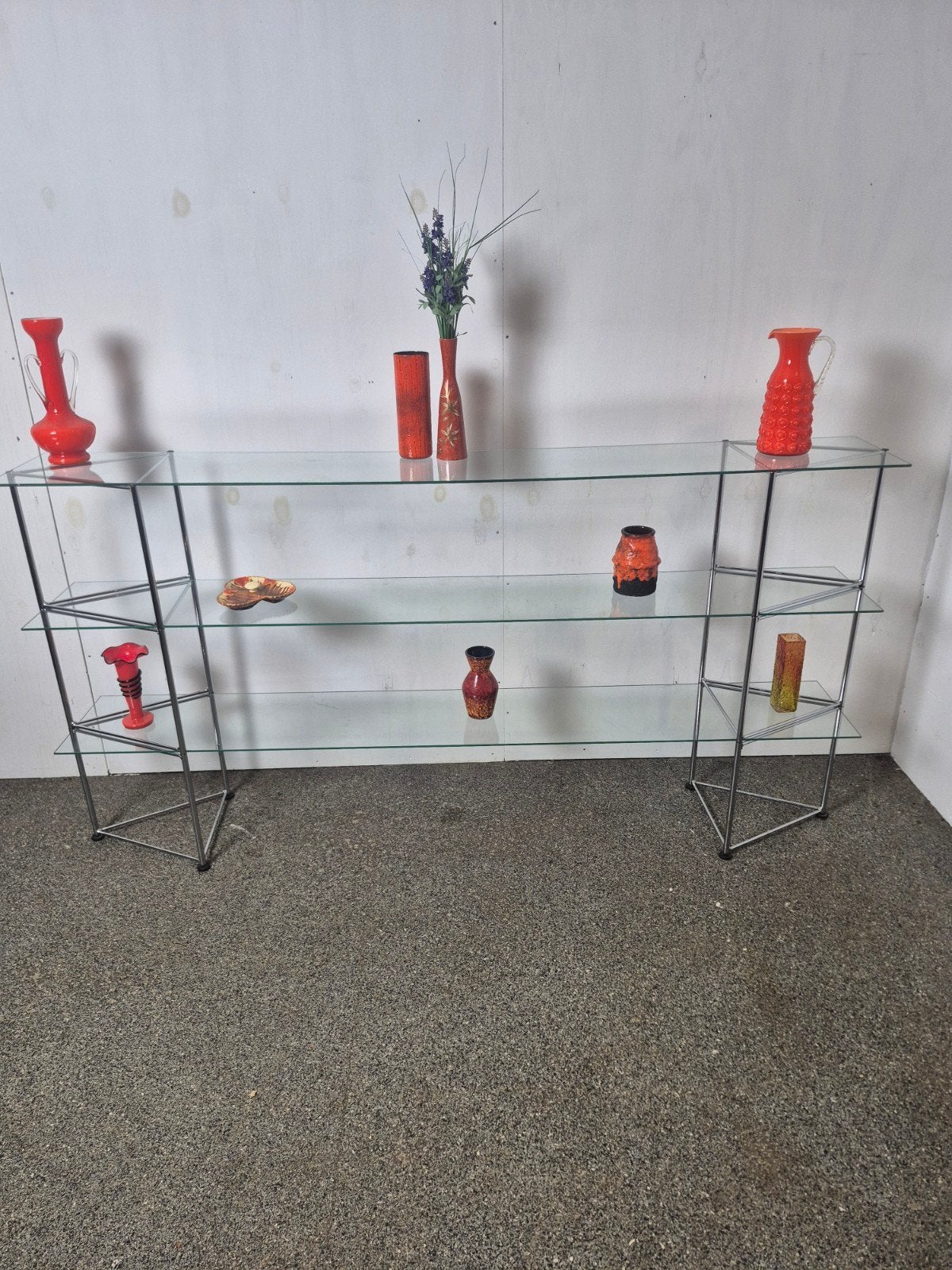 Italiaanse vintage design etagère chroom & glas jaren 60/70, Ophalen, Gebruikt