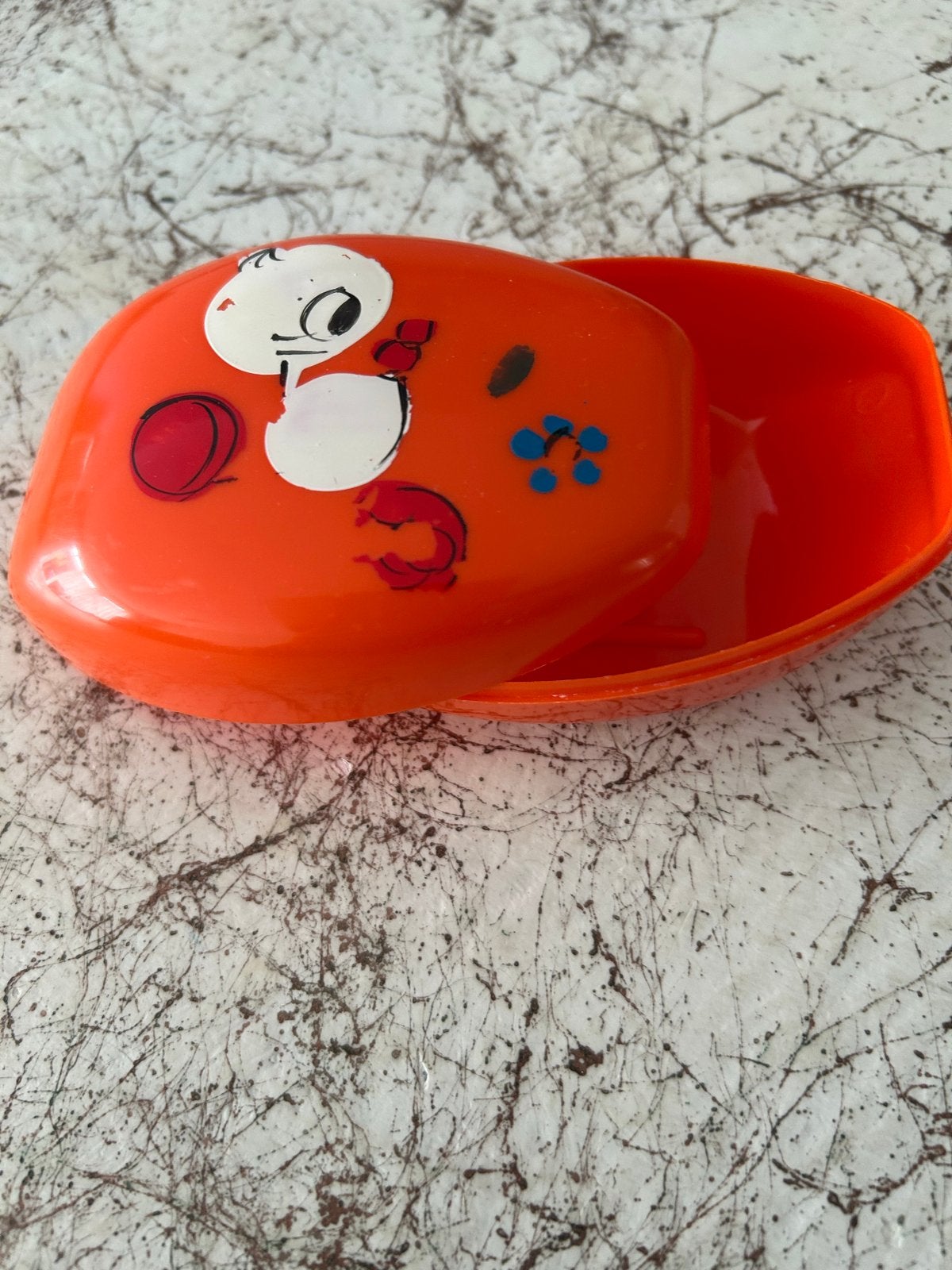 Vintage oranje zeepbakje met stripfiguur, Ophalen of Verzenden, Gebruikt