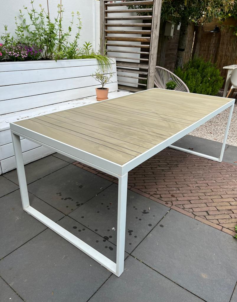 Tuintafel, eettafel wit met beige, Tuin en Terras, Tuintafels, Ophalen, Gebruikt, Rechthoekig, Metaal