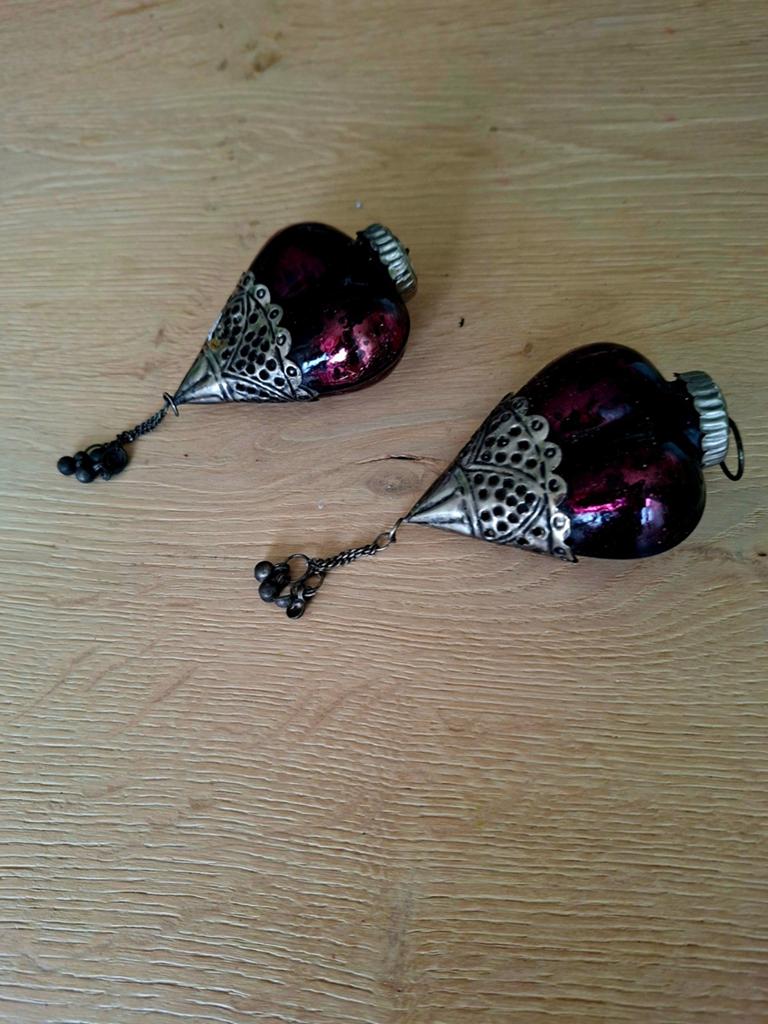 Vintage kerstornamenten glas hart, Ophalen, Gebruikt