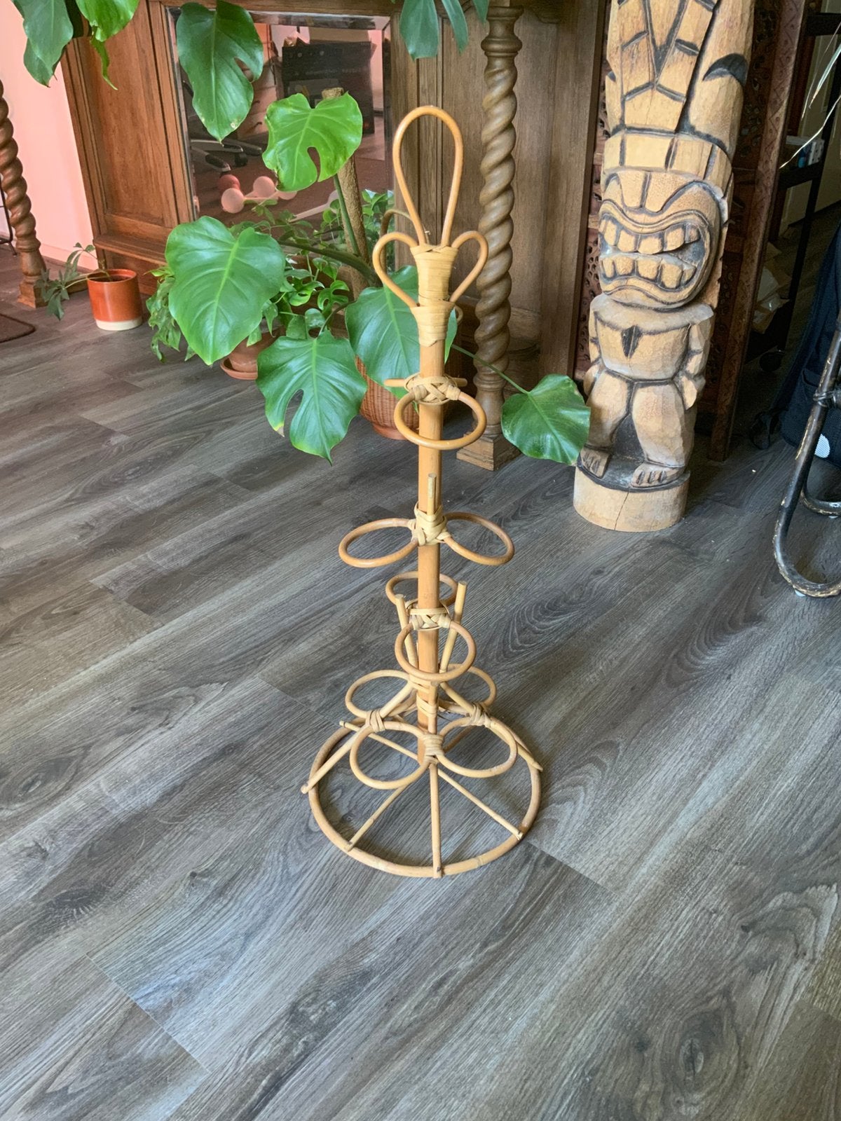 Vintage rotan plantenhouder, Ophalen of Verzenden, Overige typen, Hout, Gebruikt