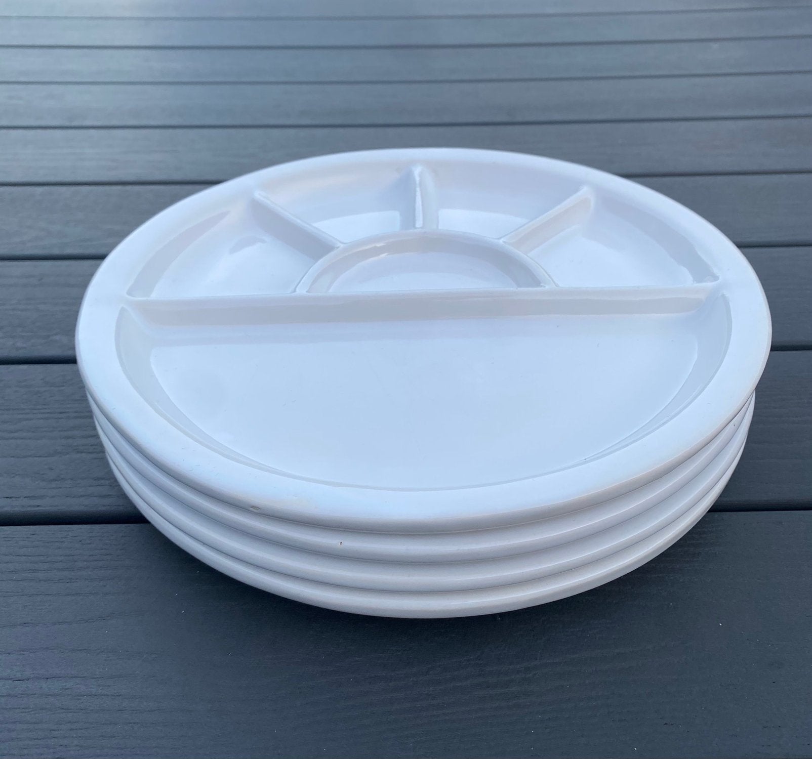 4 witte porseleinen gourmet-/fondue-/barbecue borden, 25 cm, Overige merken, Keramiek, Ophalen of Verzenden, Zo goed als nieuw