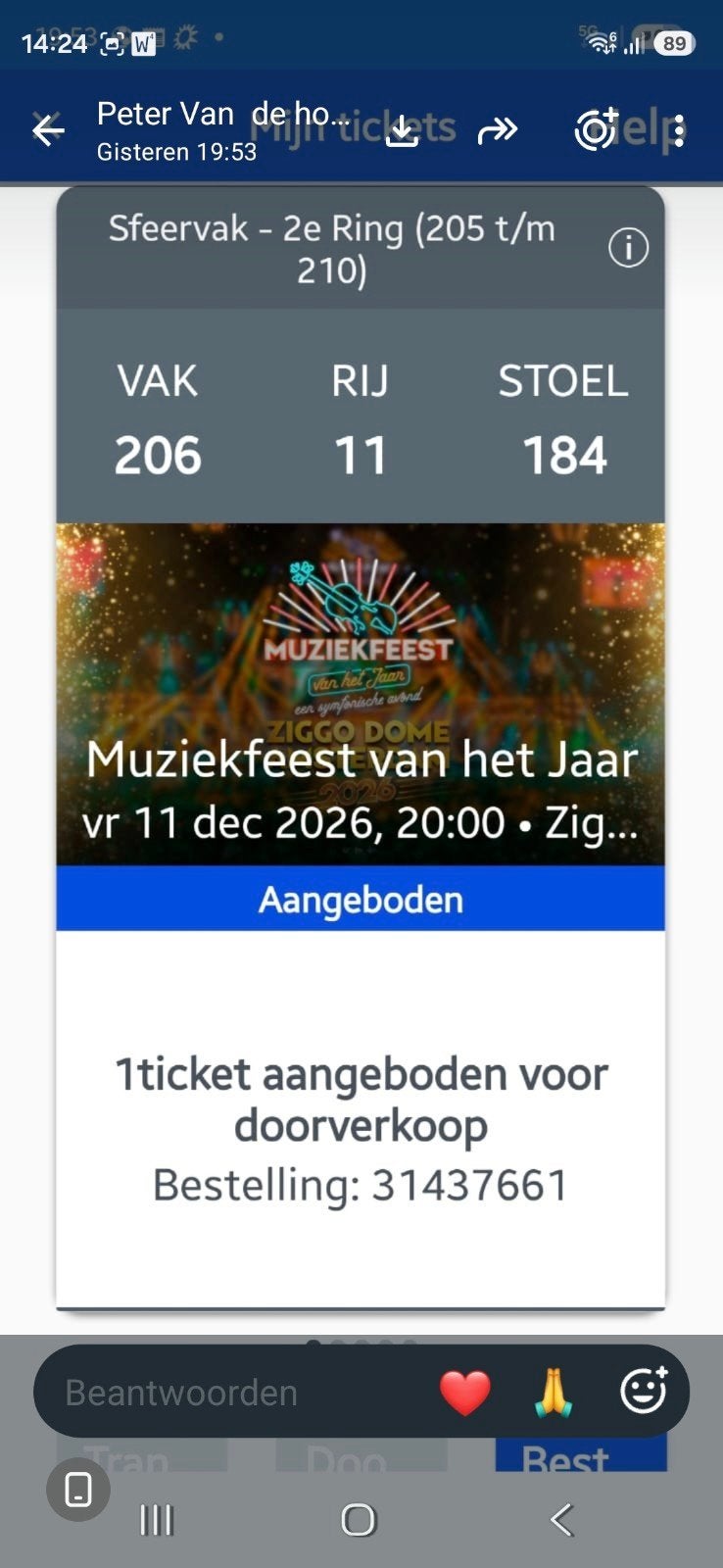 Tickets Ziggo dome 11 december, Twee personen, December