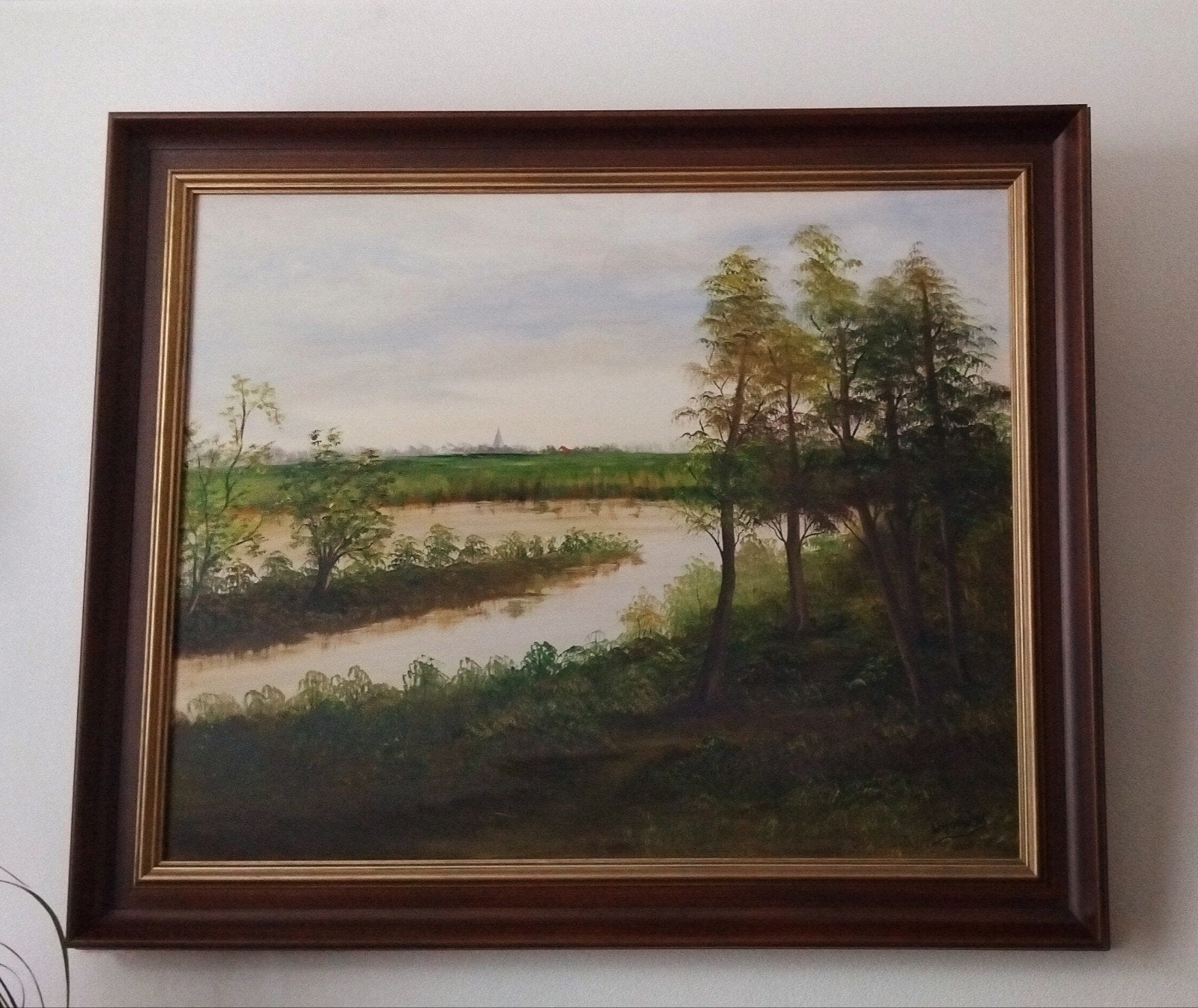 Landschapsschilderij van W. Houdijk - 120x100cm  doe bod ???, Antiek en Kunst, Ophalen, Doek, Realistisch, Landschap
