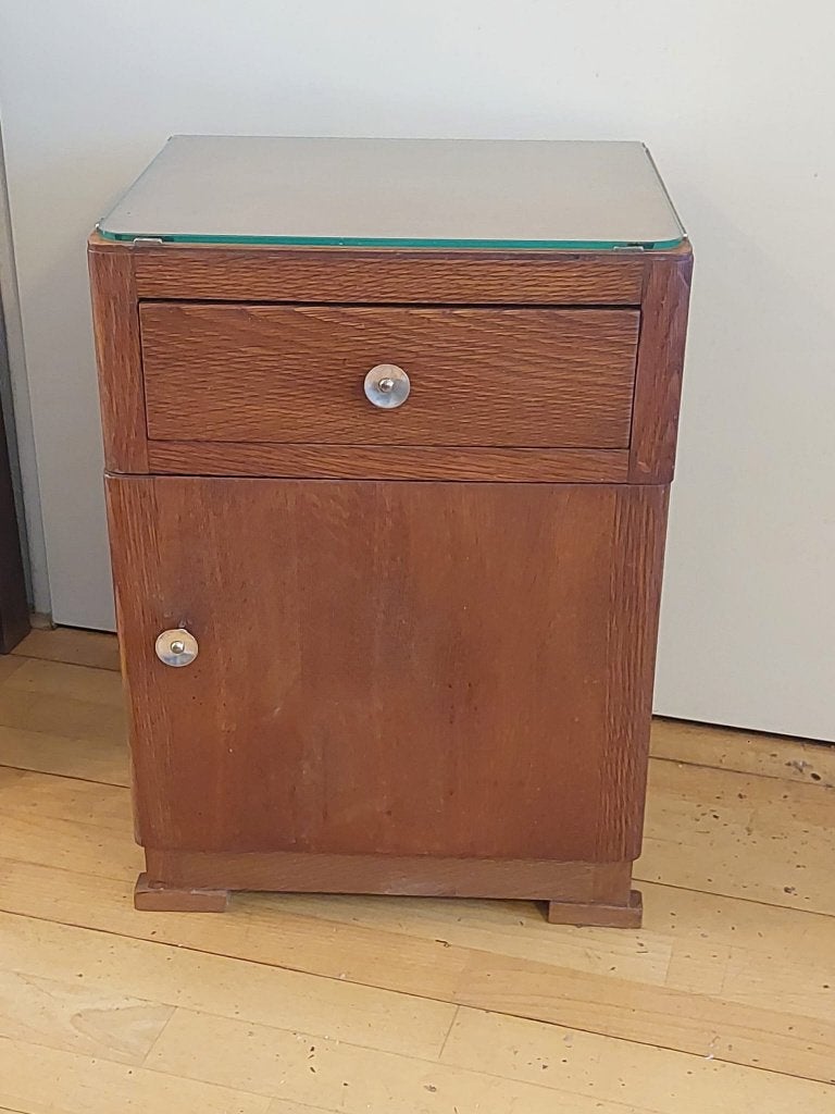 Artdeco nachtkastje, licht eiken., Antiek en Kunst, Ophalen