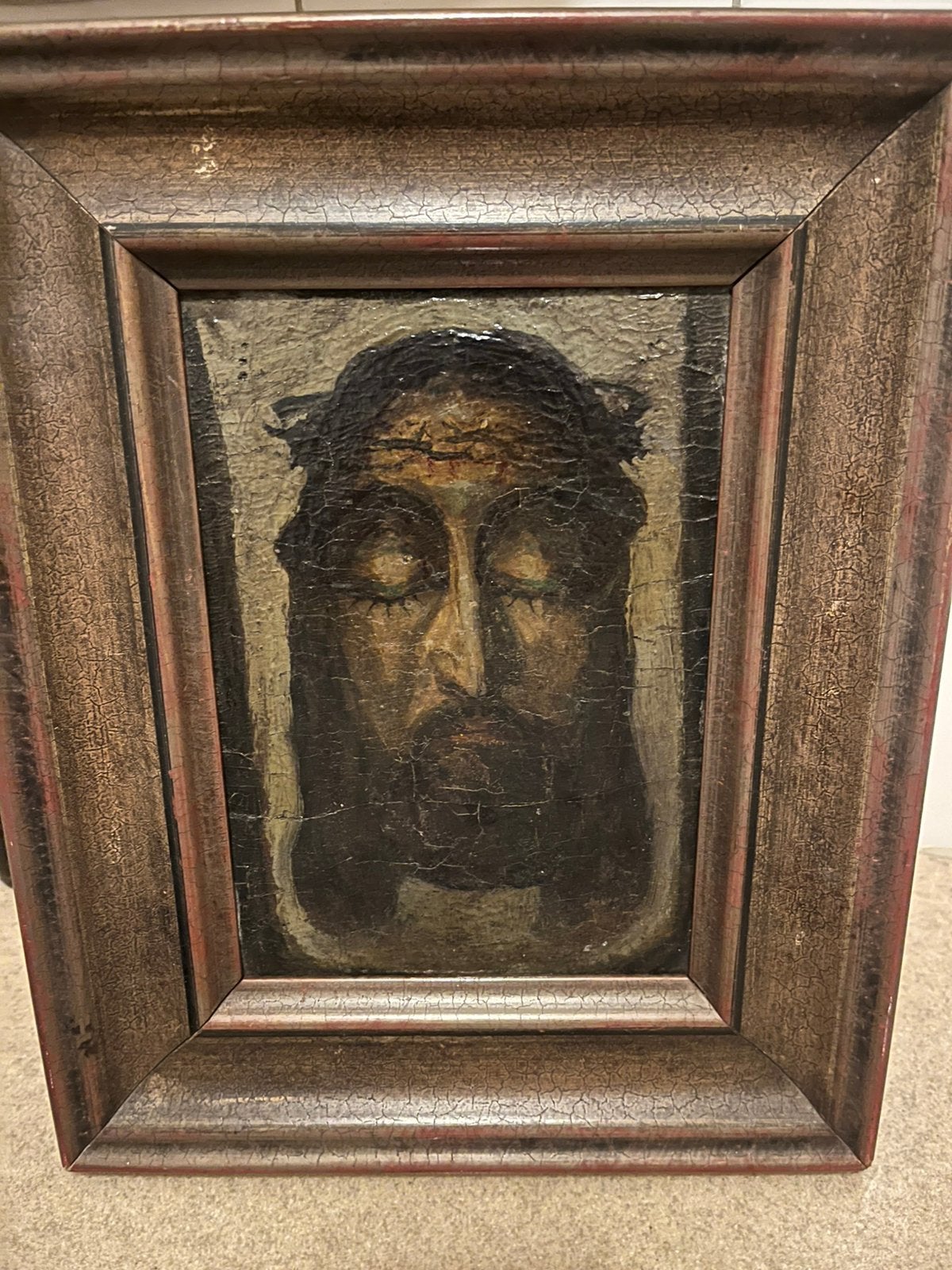 Antiek olieverf portret van Jezus, Ophalen of Verzenden