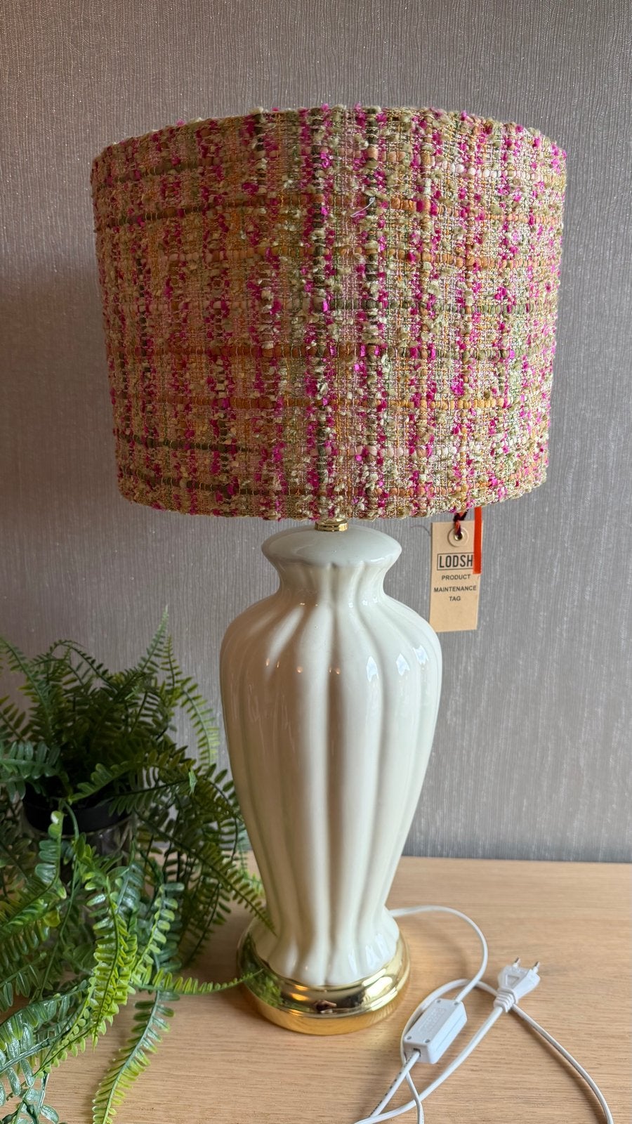 LODSH Lampenkap - Roze/Goud Bouclé Stof, Ophalen of Verzenden, Zo goed als nieuw, Rond, 25 tot 50 cm
