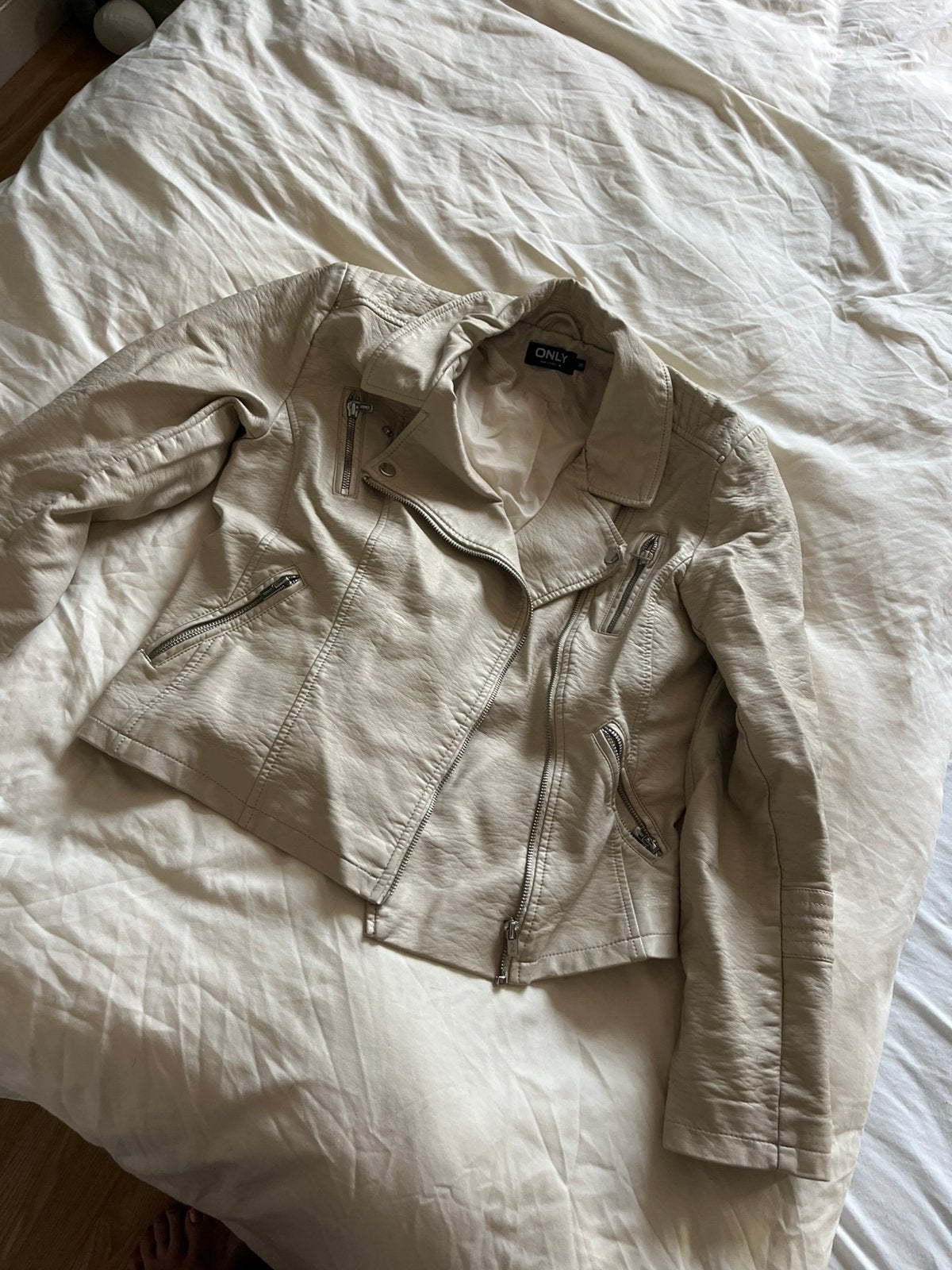 Creme biker jasje, Kleding | Dames, Ophalen of Verzenden, Zo goed als nieuw, Maat 38/40 (M), Beige