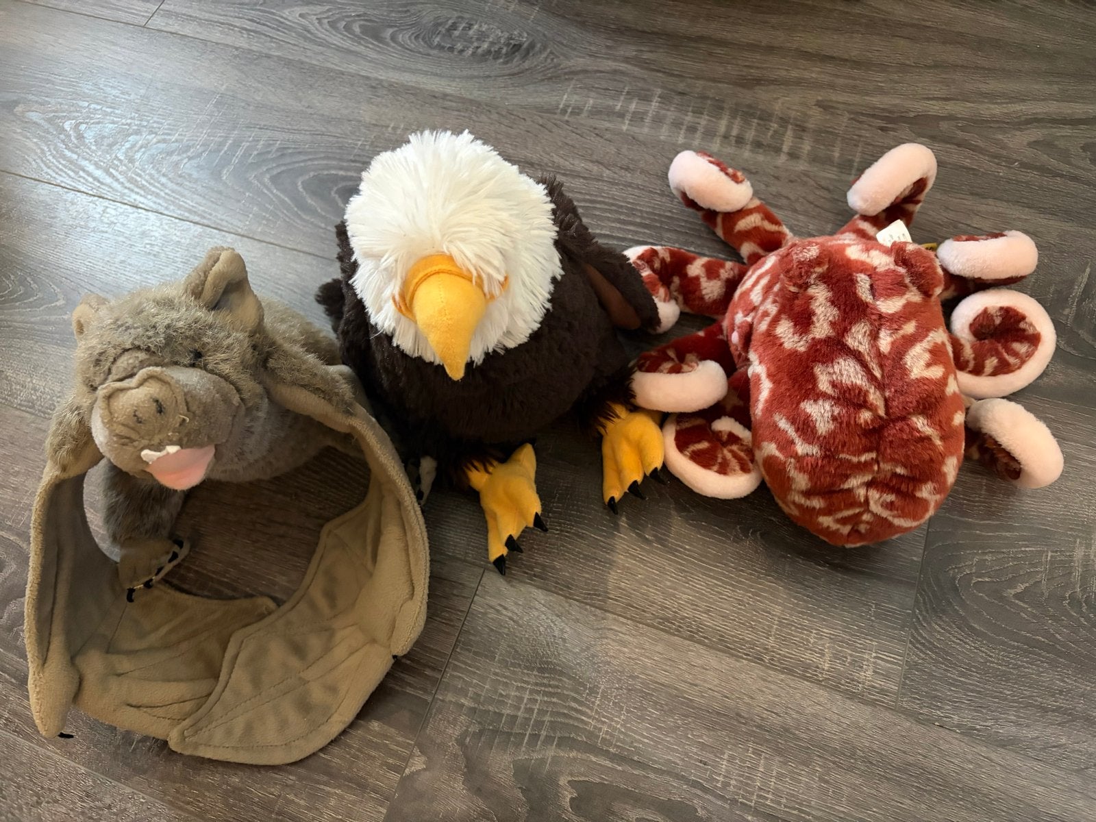 Wild Republic knuffels: Zeearend, Vleermuis en Octopus, Kinderen en Baby's, Speelgoed | Knuffels en Pluche, Gebruikt, Overige merken