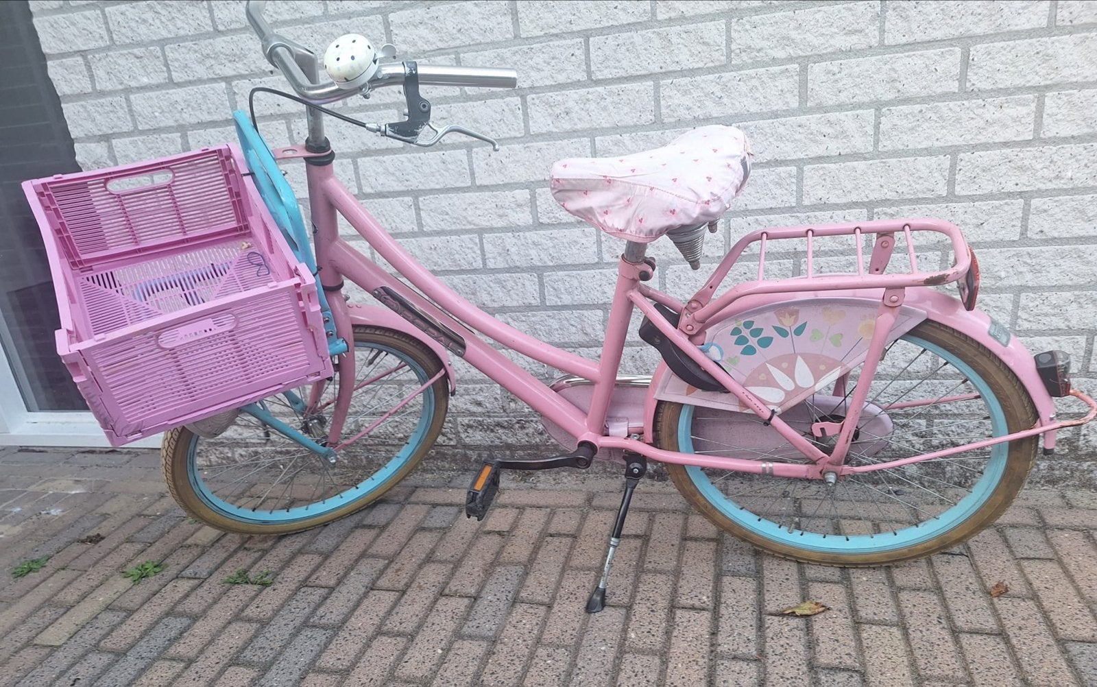 Popal Meisjesfiets 22 inch - Roze met mandje, Ophalen, Terugtraprem, 22 inch, Gebruikt