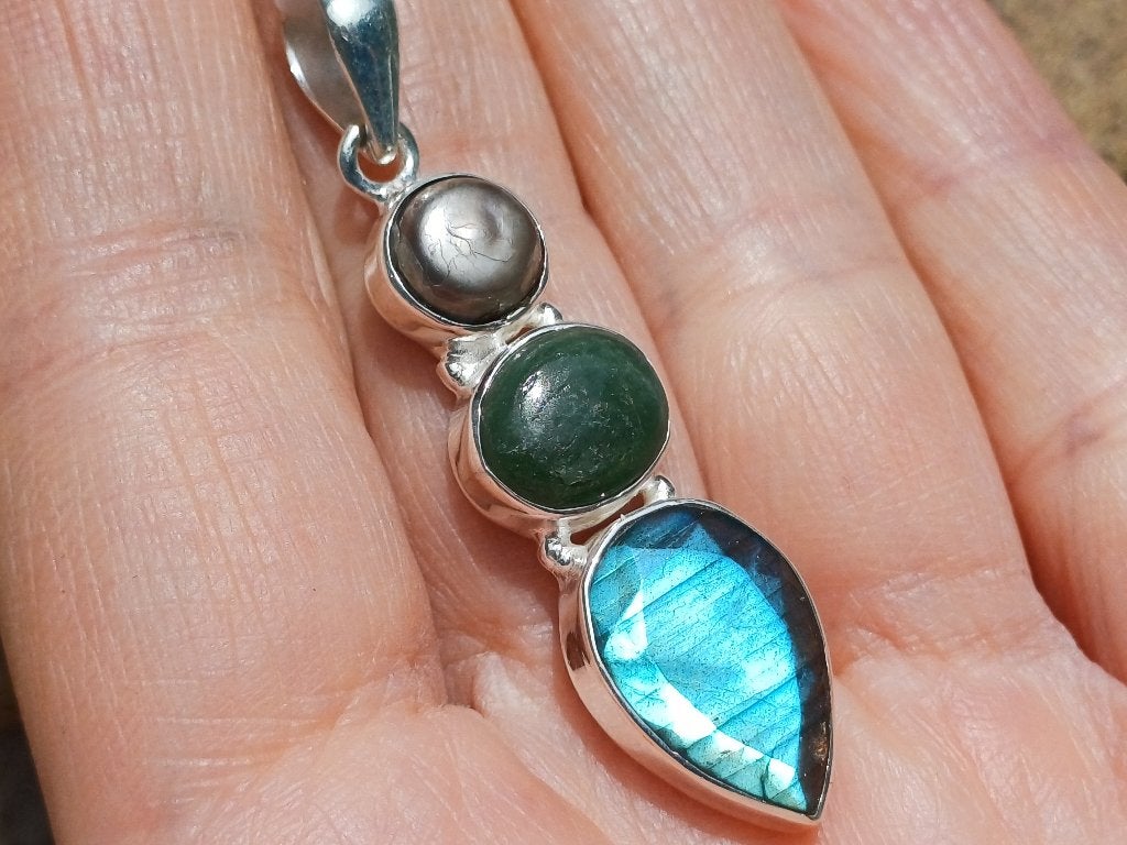 Vanoli 925 zilver kettinghanger labradoriet aventurijn parel, Daiva1973@hotmail.com, Vanoli, Overige kleuren, Amsterdam