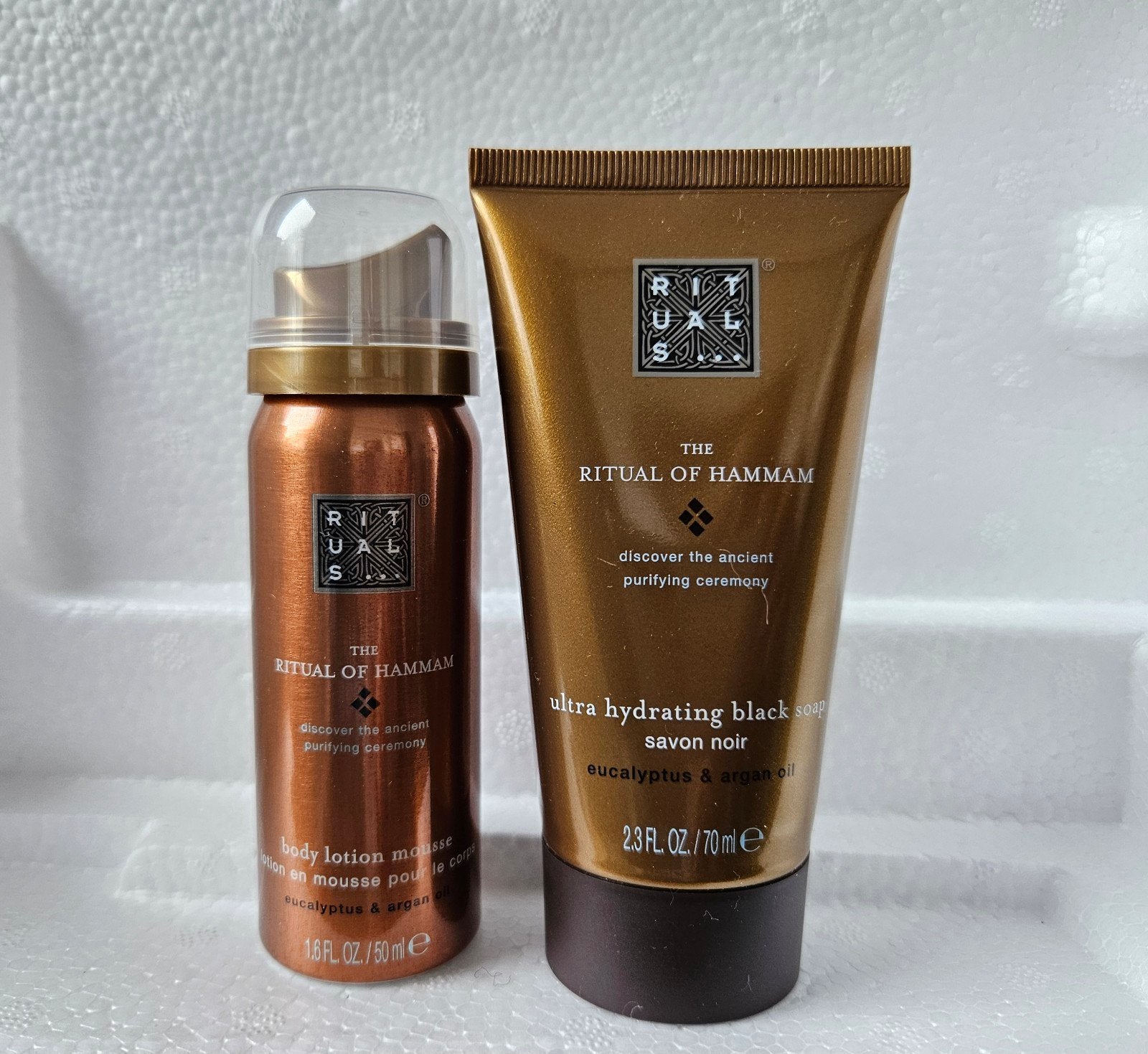 Rituals Hammam body lotion mousse 50ml/ black soap 70ml, Ophalen of Verzenden, Nieuw, Bodylotion, Crème of Olie