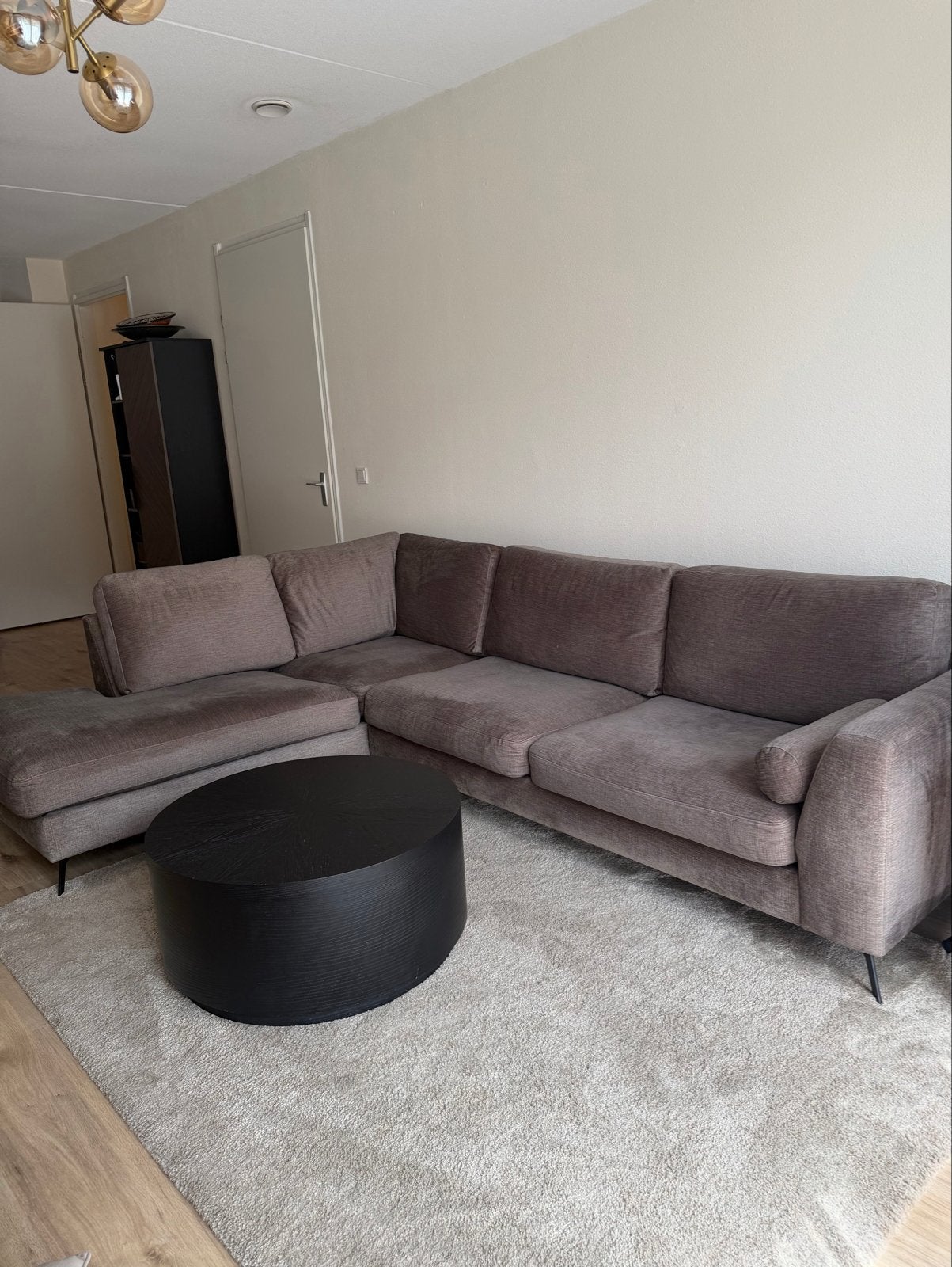 Hoekbank bruin/taupe, Ophalen, 250 tot 300 cm, Gebruikt, 100 tot 125 cm