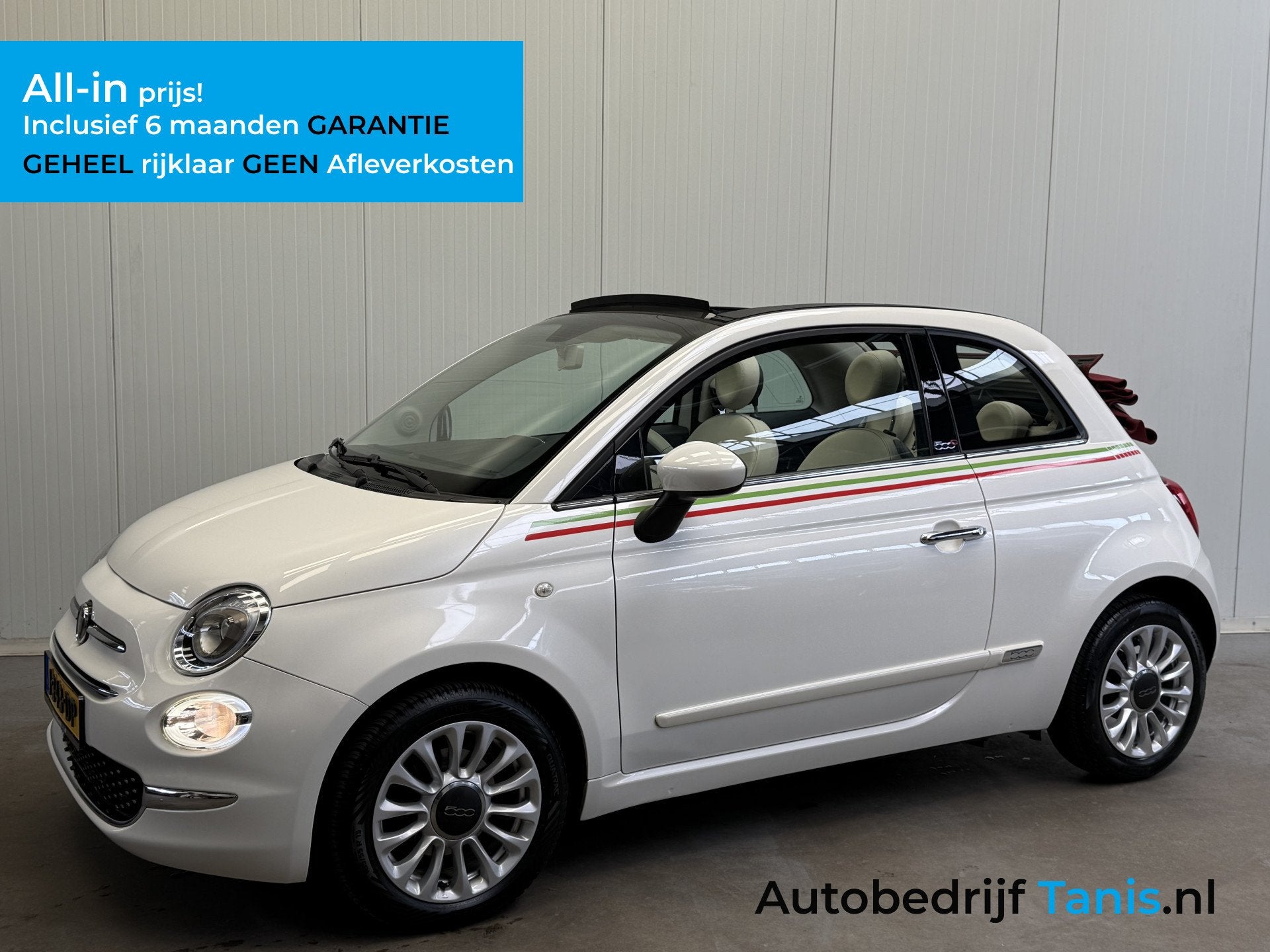 Fiat 500C 0.9 TwinAir Lounge AIRCO-RADIO/CD-LMV-CABRIOLET, Wit, Bedrijf, Handgeschakeld, 26 km/l