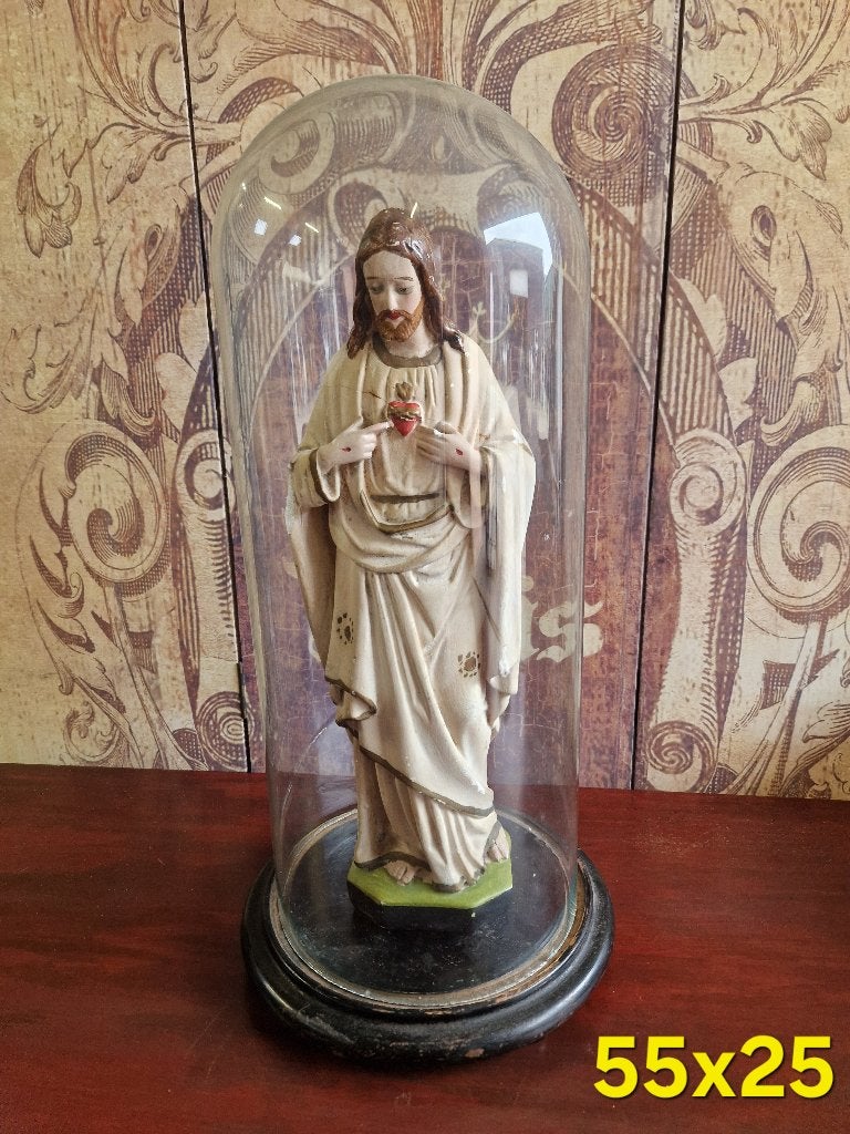 Antieke stolp met heilig hart van Jezus, Antiek en Kunst, Antiek | Religie, Ophalen of Verzenden