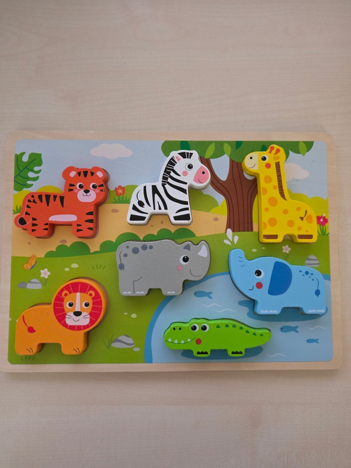 Houten Dierenpuzzel - 7 Stukjes, 2 tot 4 jaar, Ophalen of Verzenden, Zo goed als nieuw, Van hout