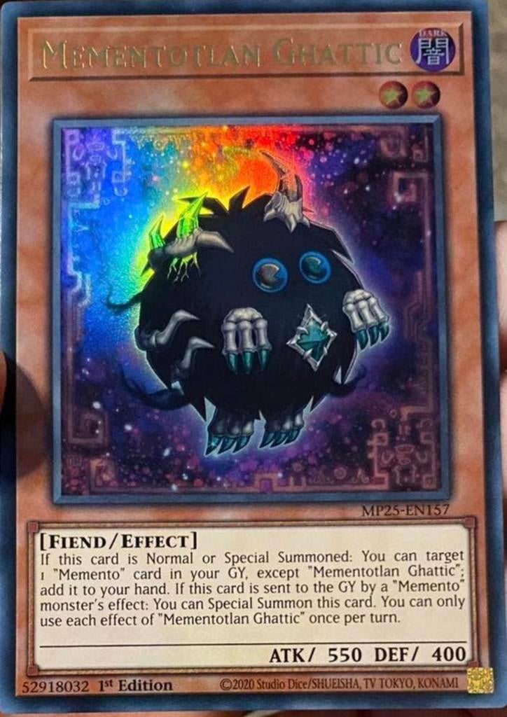 Yu-Gi-Oh! Mementotlan Ghattic MP25 1st Edition !, Ophalen of Verzenden, Zo goed als nieuw, Losse kaart, Foil