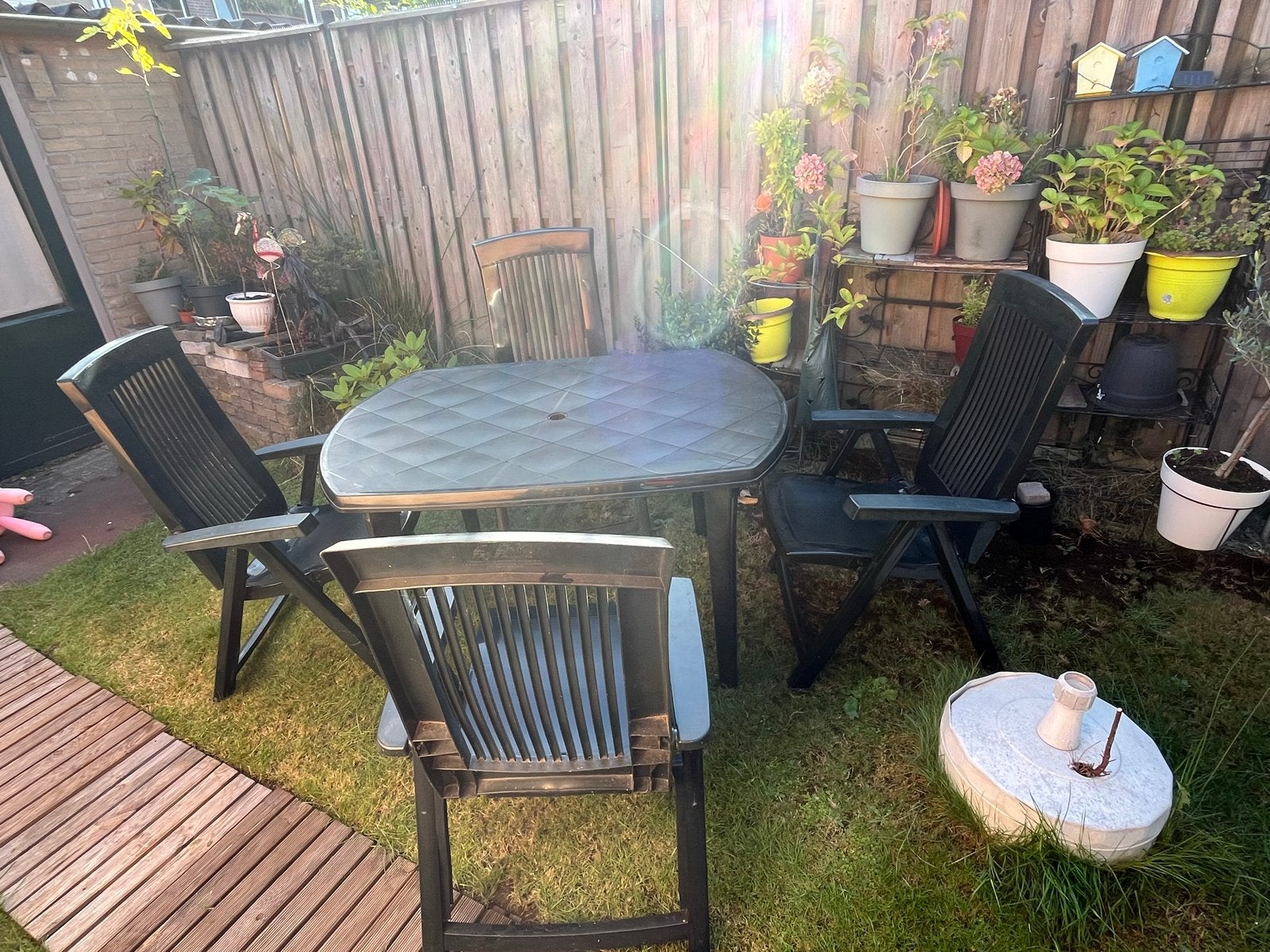 Jardin tuinset groen met 3 standen stoelen, Tuin en Terras, Tuinsets en Loungesets, Ophalen, 4 zitplaatsen, Kunststof, Gebruikt
