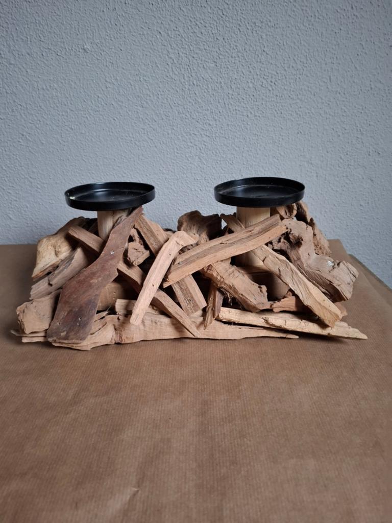 Unieke houten kandelaar van drijfhout, Zwart, Ophalen of Verzenden, Zo goed als nieuw, Kandelaar