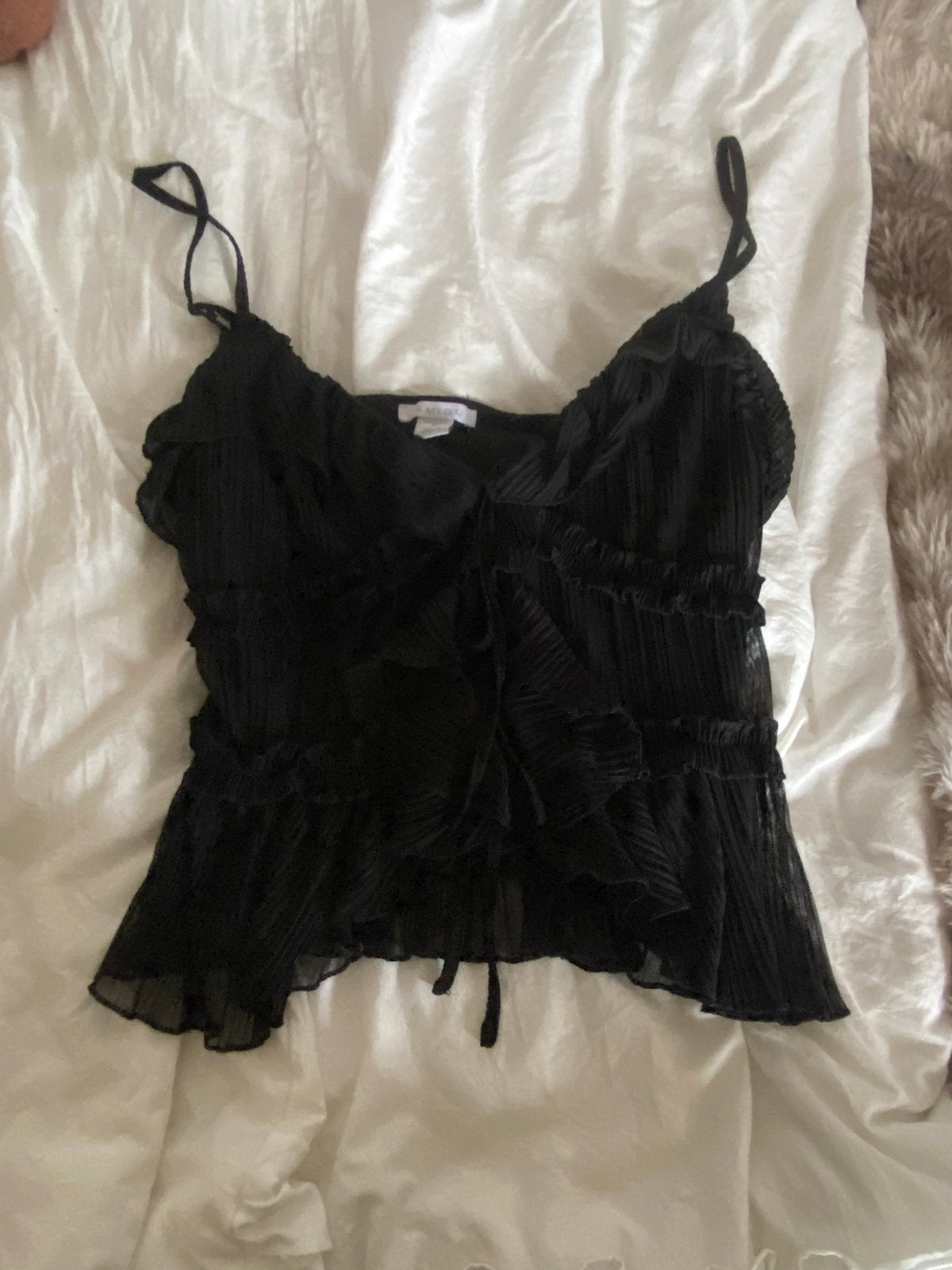 Zwarte New Yorker top met ruches, Kleding | Dames, Verzenden, Zwart, Zo goed als nieuw, Maat 36 (S)