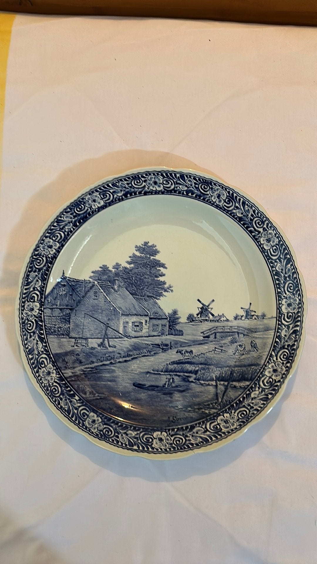 Delfs blauw wandbord Boch 39 cm, Antiek en Kunst, Ophalen of Verzenden