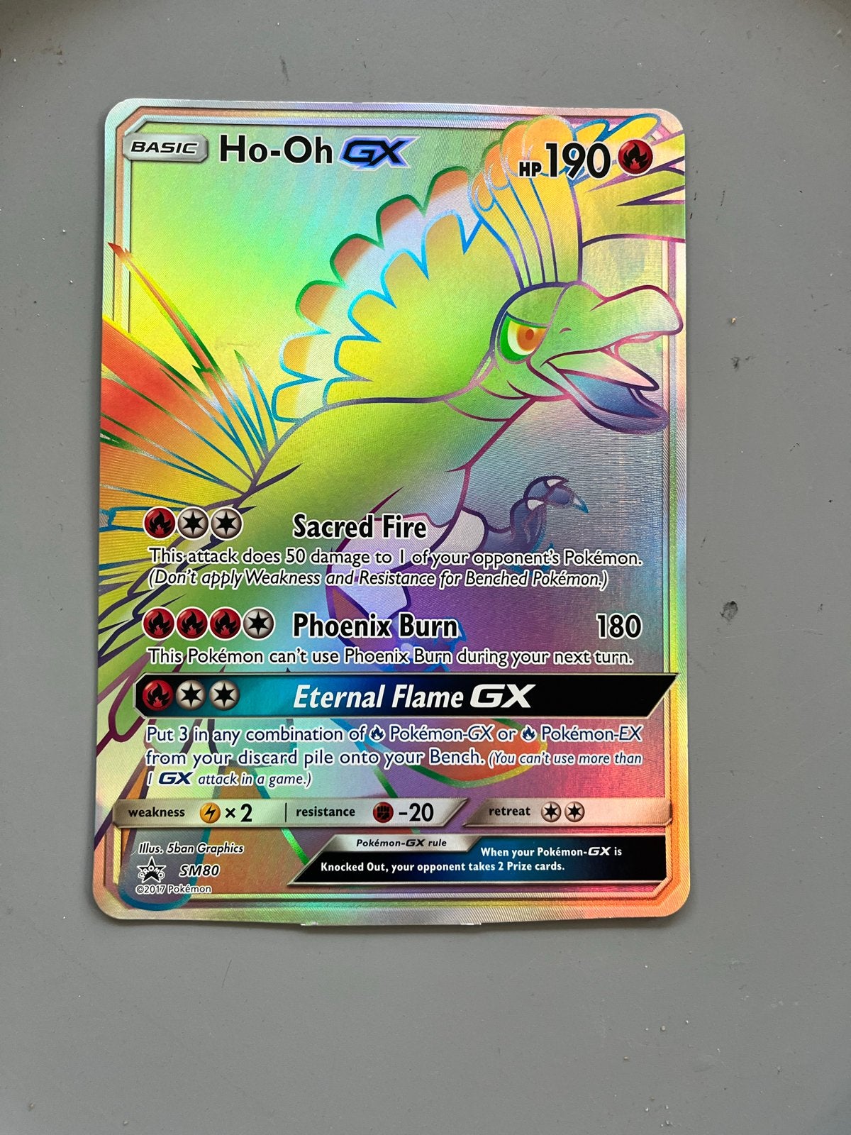 Ho-Oh GX Rainbow Rare Pokémon Kaart SM80 Promo Jumbo, Ophalen of Verzenden, Zo goed als nieuw, Losse kaart, Foil